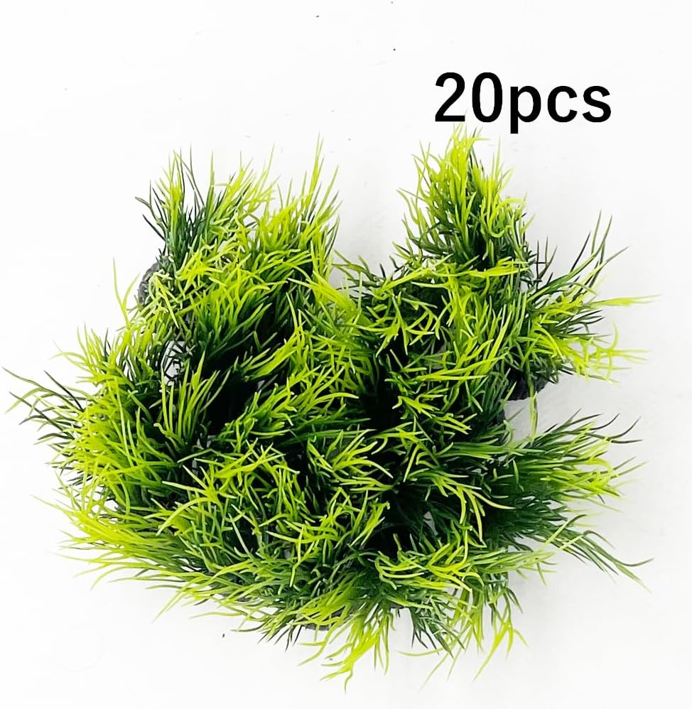 Smoothedo-Pets Aquarium Plants Fish Tank Decorations 20Pcs Small Size/1Inch Tall Plastic Artificial Plant Goldfish Waterscape Fish Hides Mini Grass Set (Green-Dark) image number 5