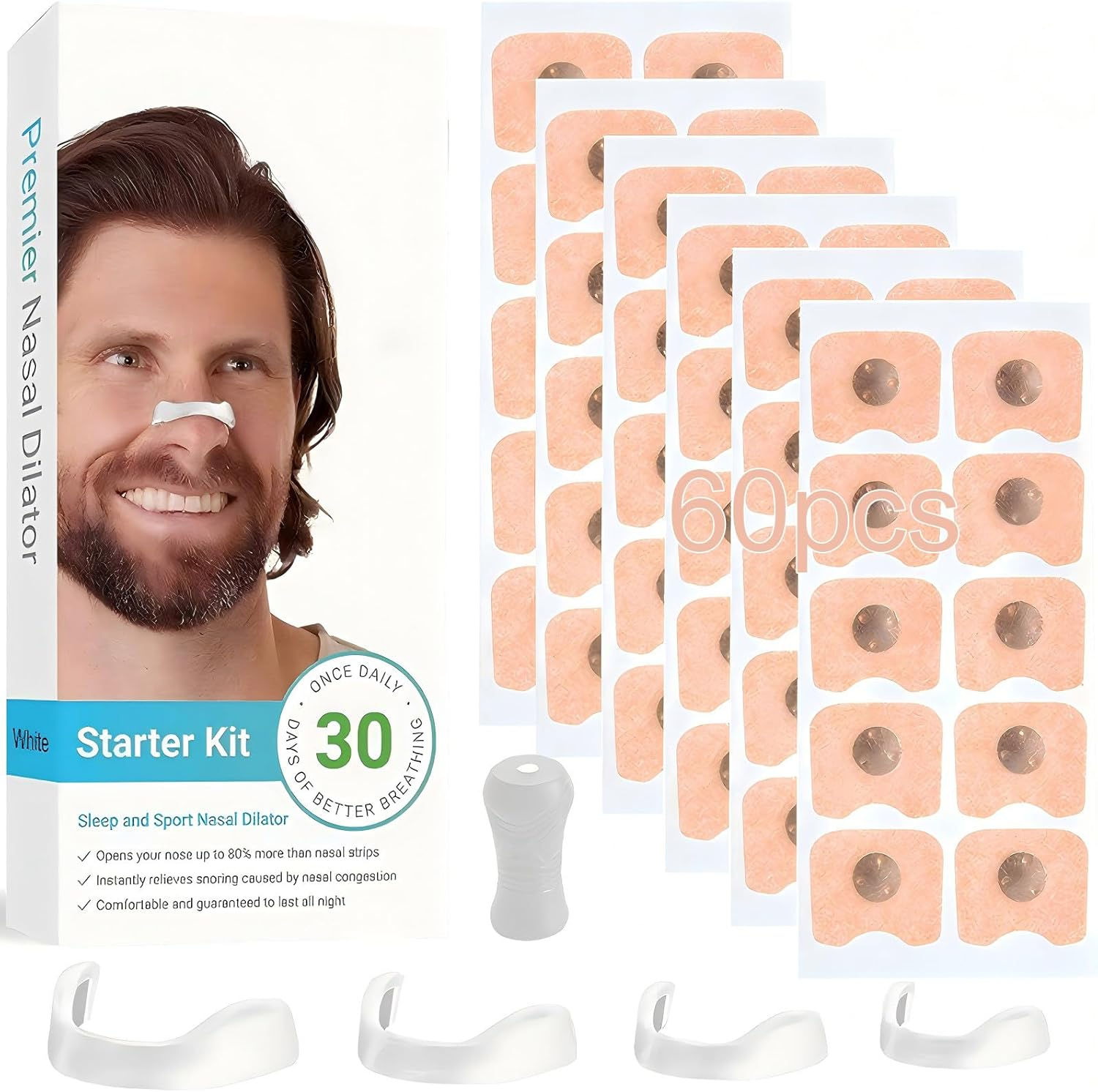 Breathing Magnetic Nasal Strip 60Pcs / 30 Pairs, Boost Oxygen Intake, Reduce Snoring, Improve Sleep Quality - Skin Safe Strips - Extra Strength Snoring Solution, Antisnore Sleep Aid for Men & Women Black