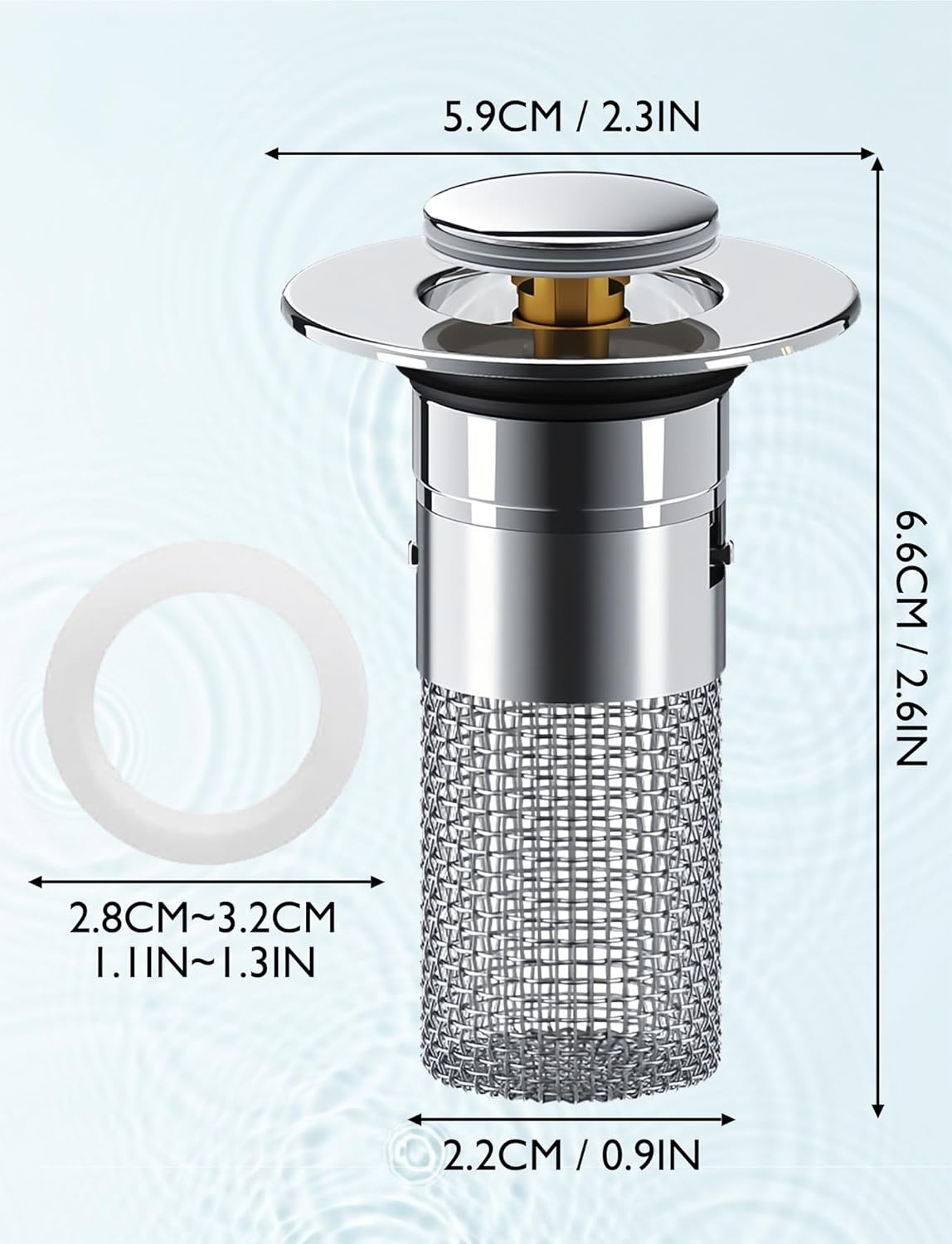 NEAWEALY Sink Strainer Bathroom Sink Plug Sink Drain Filter Pop up Sink Stopper Drain Hair Catcher Anti-Clogging Removable Stainless Steel Basket 1/2Pcs for Bathtub Floor Gutter Washing Basin - Light Silver image number 2