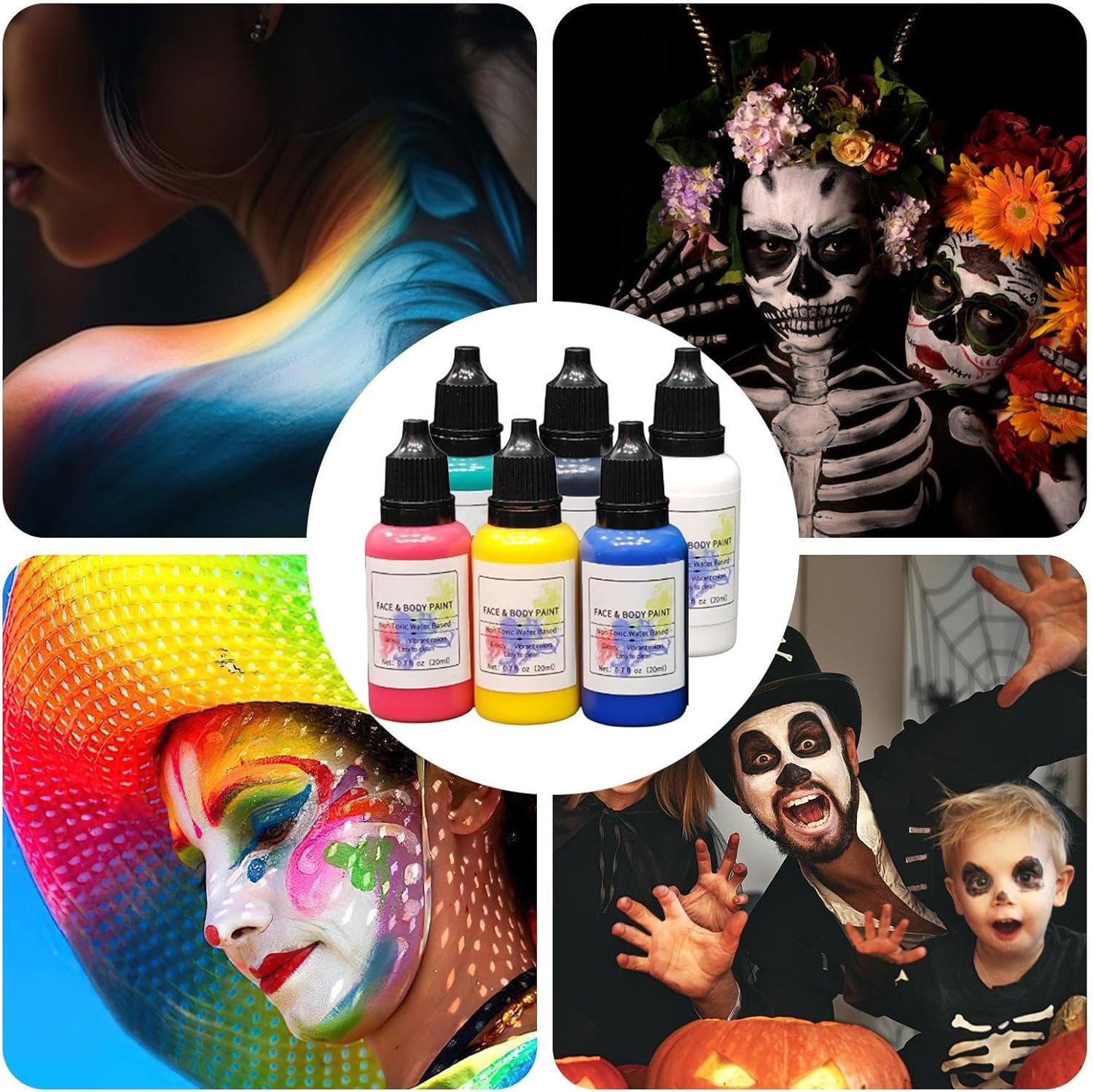 Face Painting Kit for Kids - 6 Colors Festive Facial Paint,Water-Based Washable Eye Face Colors for Men Women Kids Party Festival Christmas Halloween Cosplay Clown image number 2
