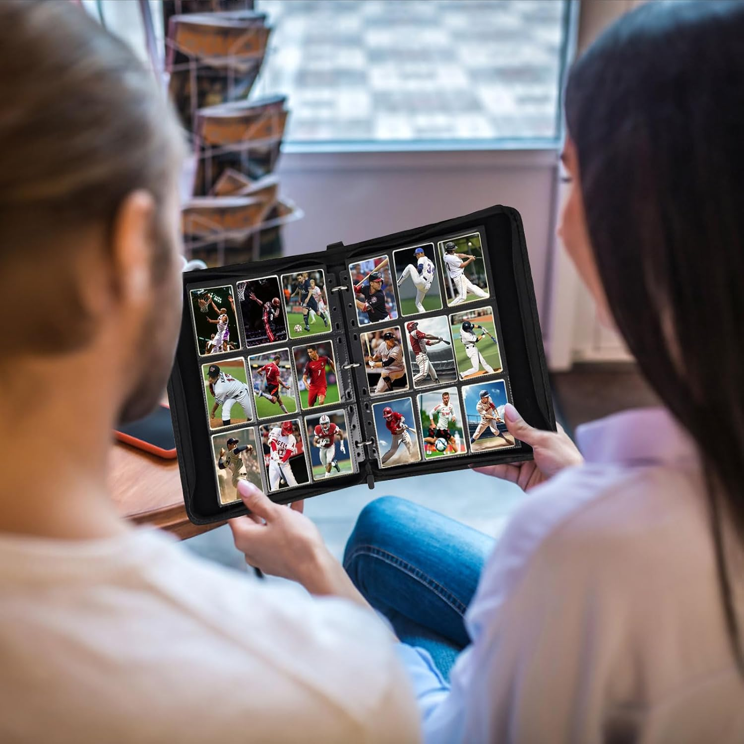 9 Pocket Card Binder with 50 Sleeves, Card Storage Binders 900 Pocket PU Cards Holder with Zipper Closure, Photocard Binders 3-Ring Card Collection Album for Game Cards Collection Binder, Sports, MTG image number 1