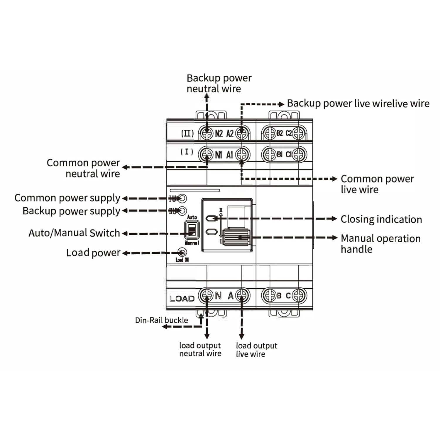 Mini ATS Dual Power Automatic Transfer Switch, 2P 63A Electrical Selector Switches Uninterrupted Power Din Rail Generator Circuit Fast Changeover Controller Millisecond Switching image number 3