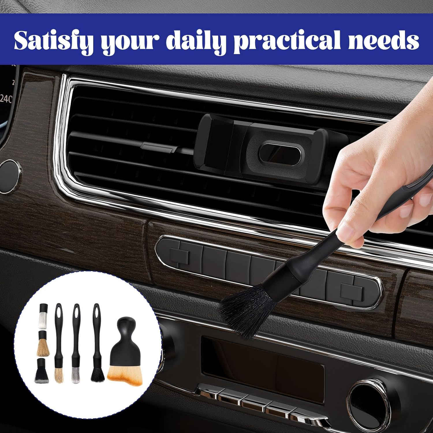 7 Pcs Car Detailing Kit, Car Cleaning Brush, Soft Bristles Car Interior Cleaner Brush, Premium Car Cleaning Kit, Cleaning Tools for Automotive Dashboard, Air Conditioner Vents, Rim Engine image number 2