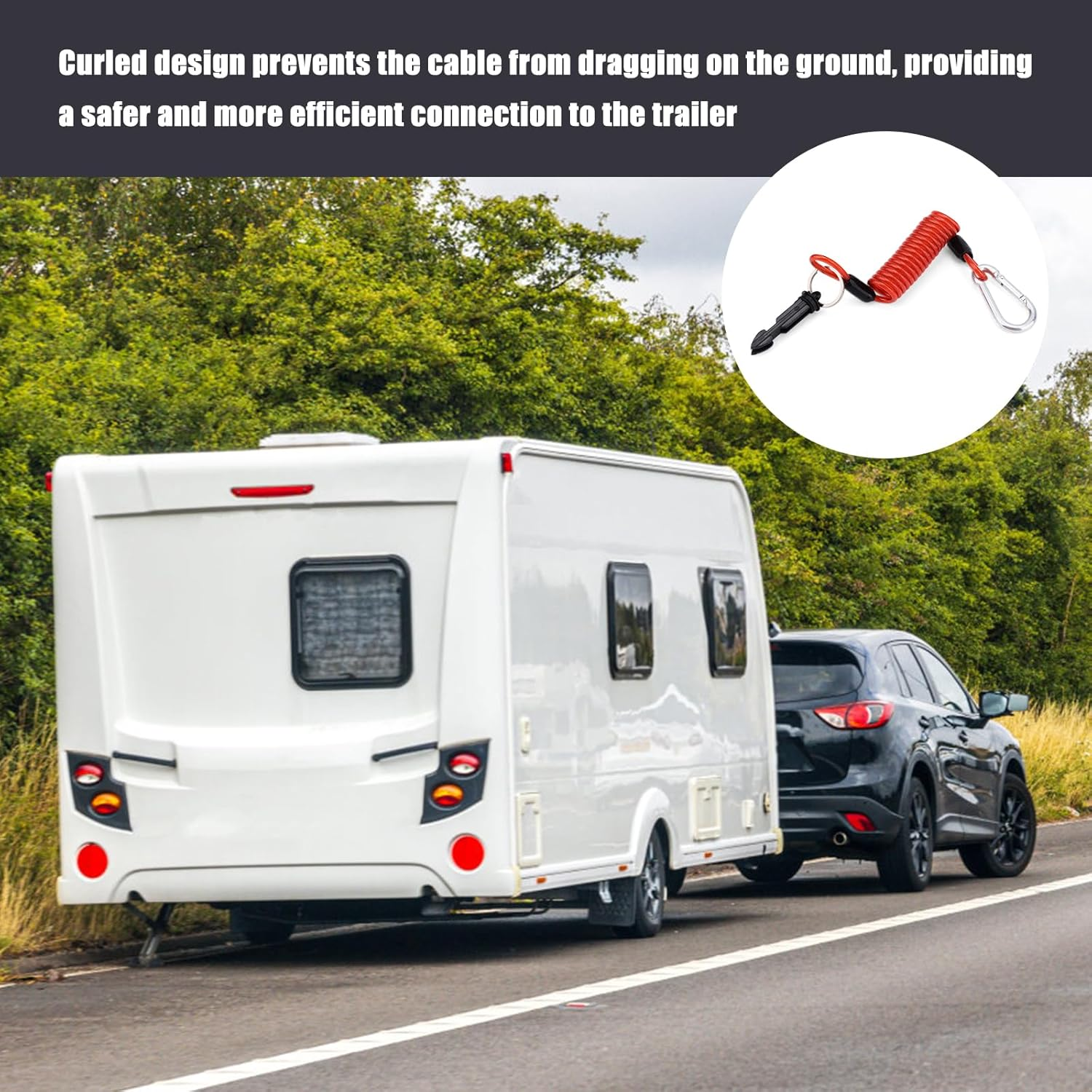 Gosknor 2Pcs Trailer Brake Away Cable, 4Ft High Rebound Spring Breakaway Coiled Cable Trailer Emergency Brake Cable Camper Safety Breakaway Cable for RV Trailer Emergency Camper