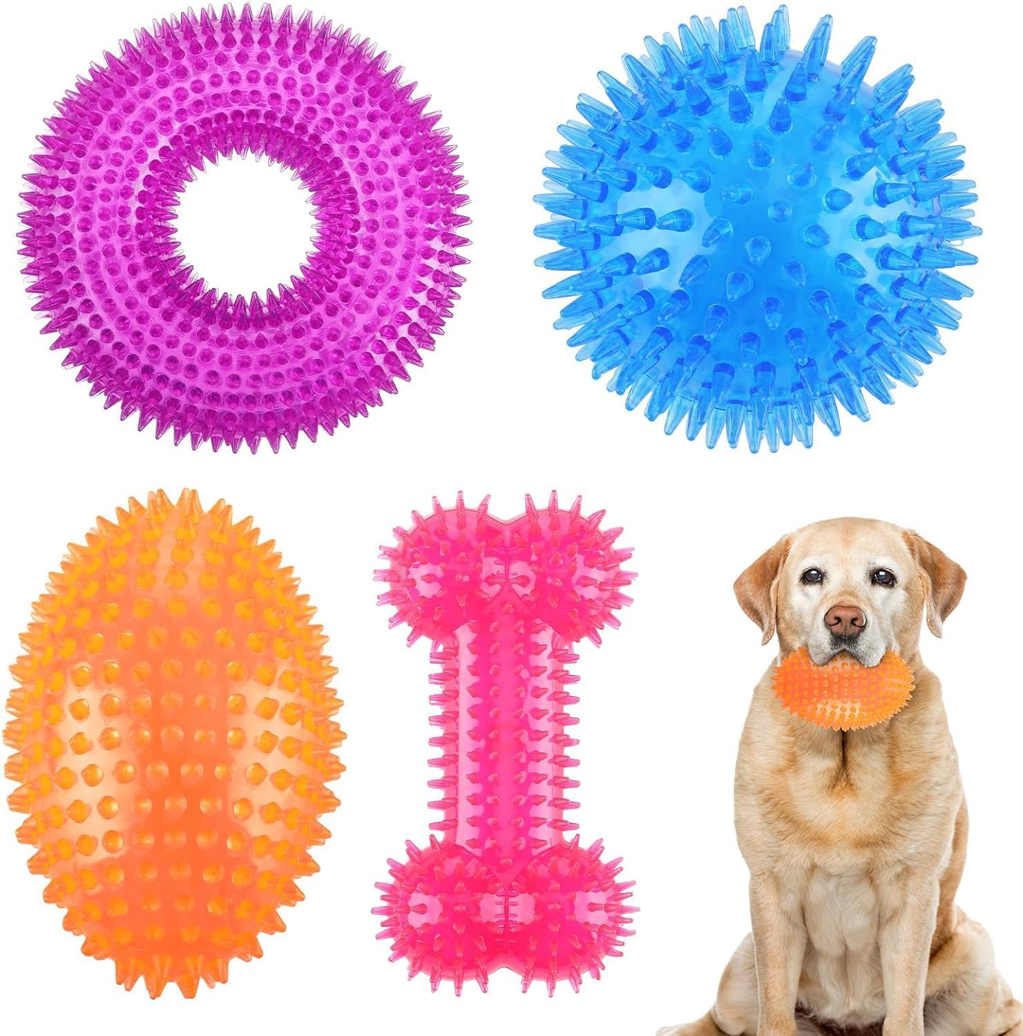 4 Pcs 4.5'' Spiky Squeaker Football Dog Toy for Medium Large Dogs Spiky Dog Balls Puppy Chew Toys for Aggressive Chewers Spiky Ball Dog Toy Fetch Toys for Training (Fresh,Multicolored) image number 1