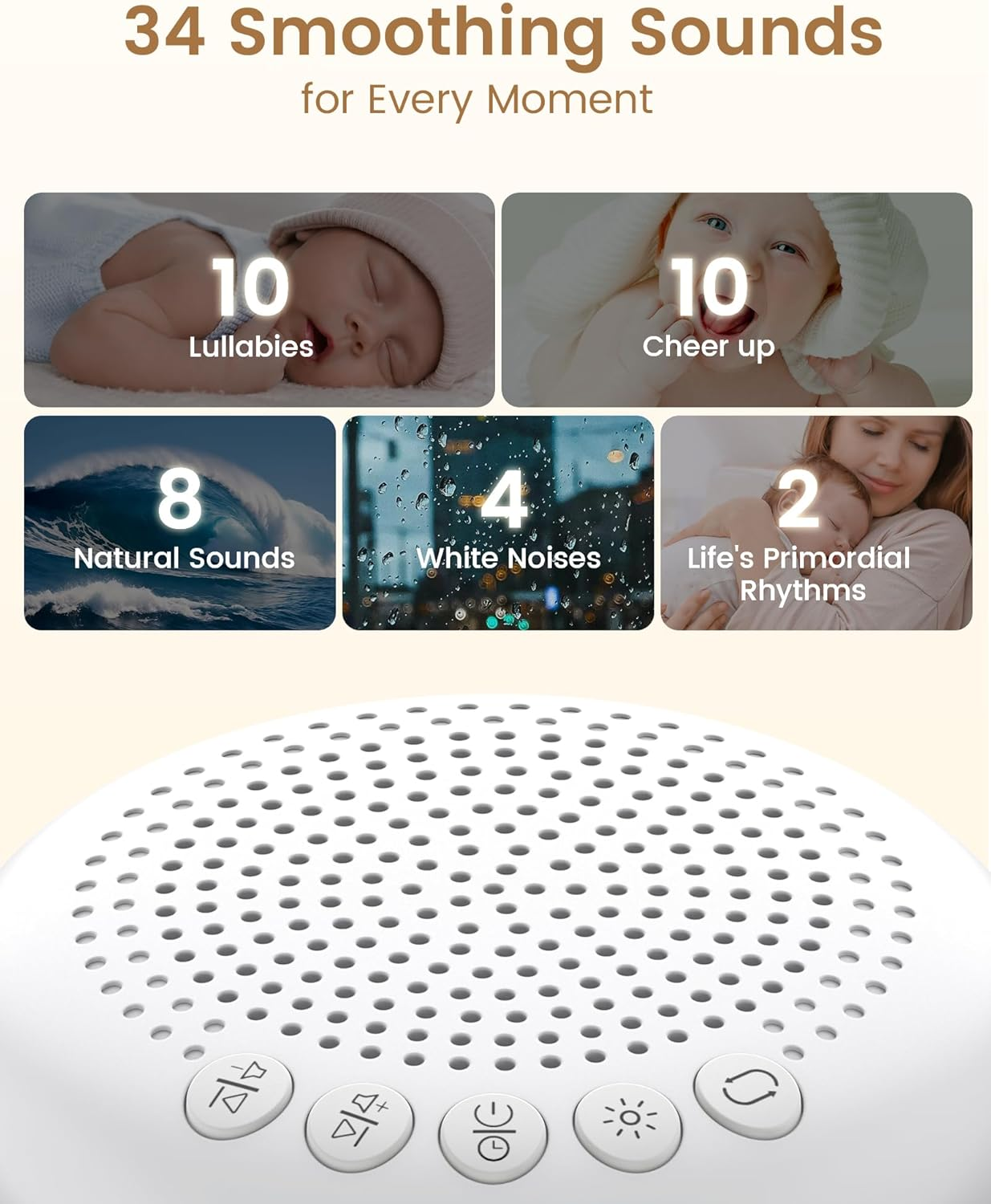 Glocusent 3-In-1 Portable Sound Machine for Baby, White Noise for Sleeping, Night Light & Phone Connected Speaker 34 Sounds Timing Function 1000Mah Large Battery Designed for Travel Deep Restful Sleep image number 4