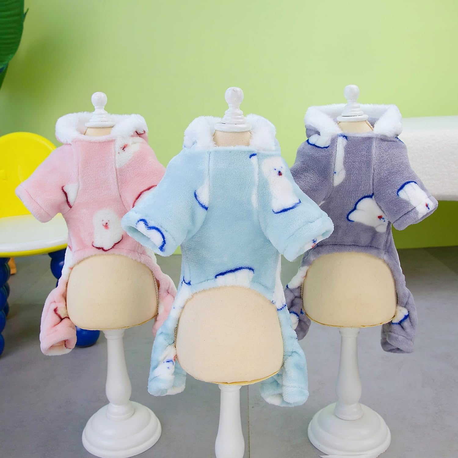 Dog Sweater Dog Clothes Fleece Dog Sweater Winter Warm Sweat Shirt 4 Legs Jumpsuit Pajamas with Snowball Cap Sweater for Small Dog (Blue, M) image number 4