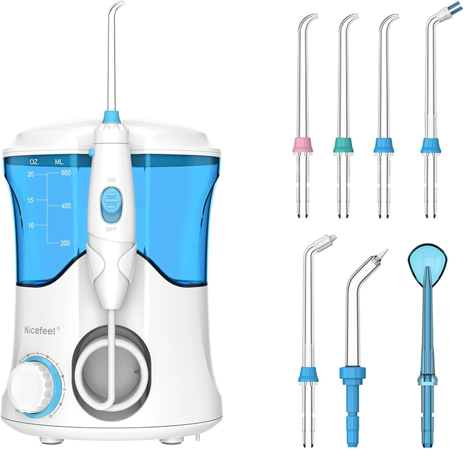 Nicefeel Water Dental Flosser for Teeth/Braces,10 Pressure Levels, 7 Water Jet Tips for Family, 600ML Electric Water Dental Oral Irrigator for Teeth-Clean image number 4