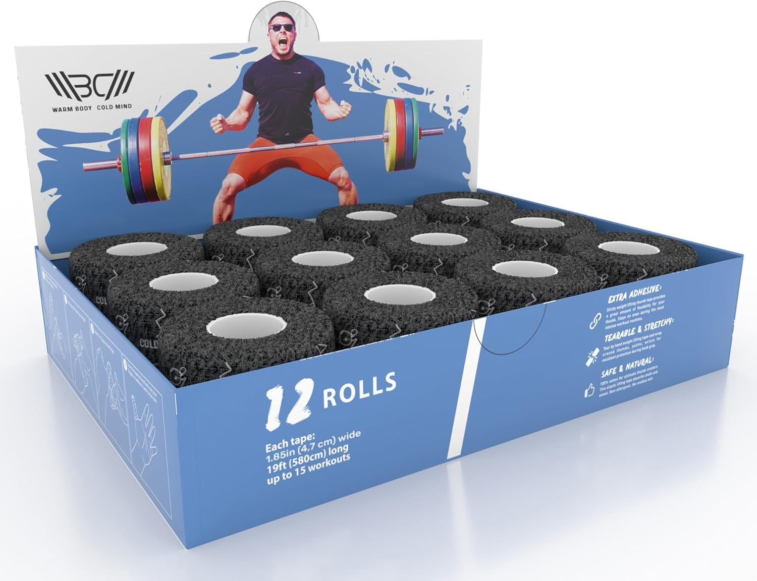 WARM BODY COLD MIND Premium Weightlifting Thumb Tape - Hook Grip Tape for Powerlifting, Cross Training, Gym Tape, Workout, Weight Lifting Tape, Athletic Finger Wrap