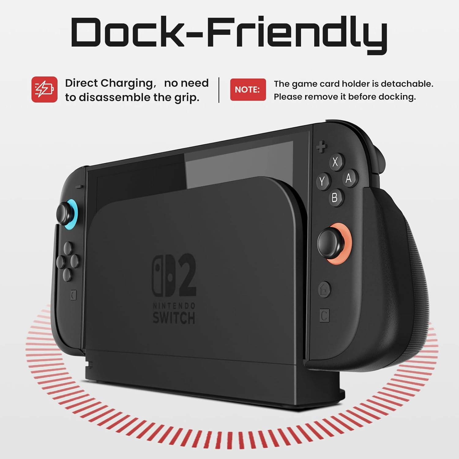 THRAU Switch 2 Grip Case with 6 Game Card Slots for Nintendo Switch 2, Ergonomic Grip Case with Replaceable Grips Dockable, Perfect Accessories for Switch 2 Console image number 4