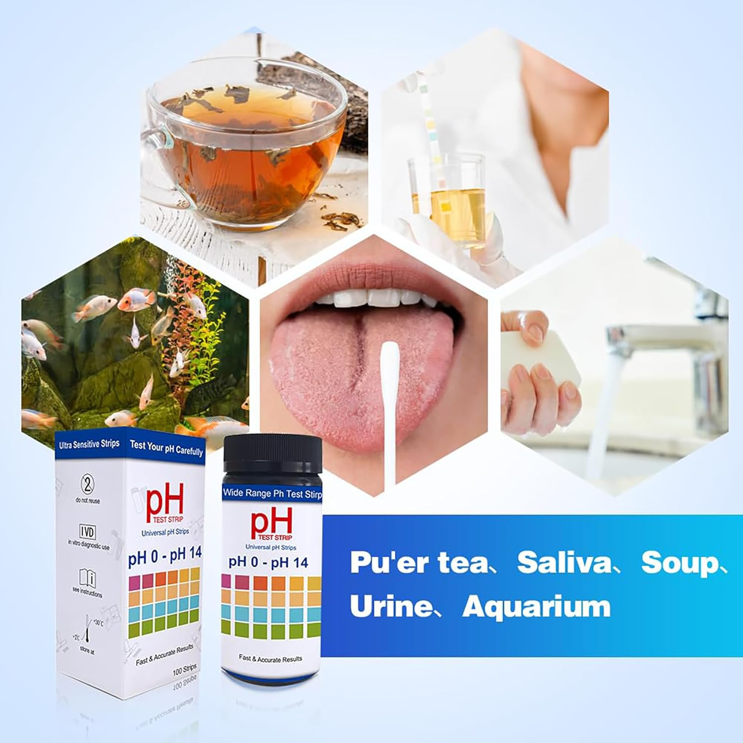 PH Test Strips 0-14, 100 Strips Universal Litmus Papers for Urine, Saliva, Water, Food - Accurate Results in Seconds, Alkaline & Acid Levels Testing image number 1