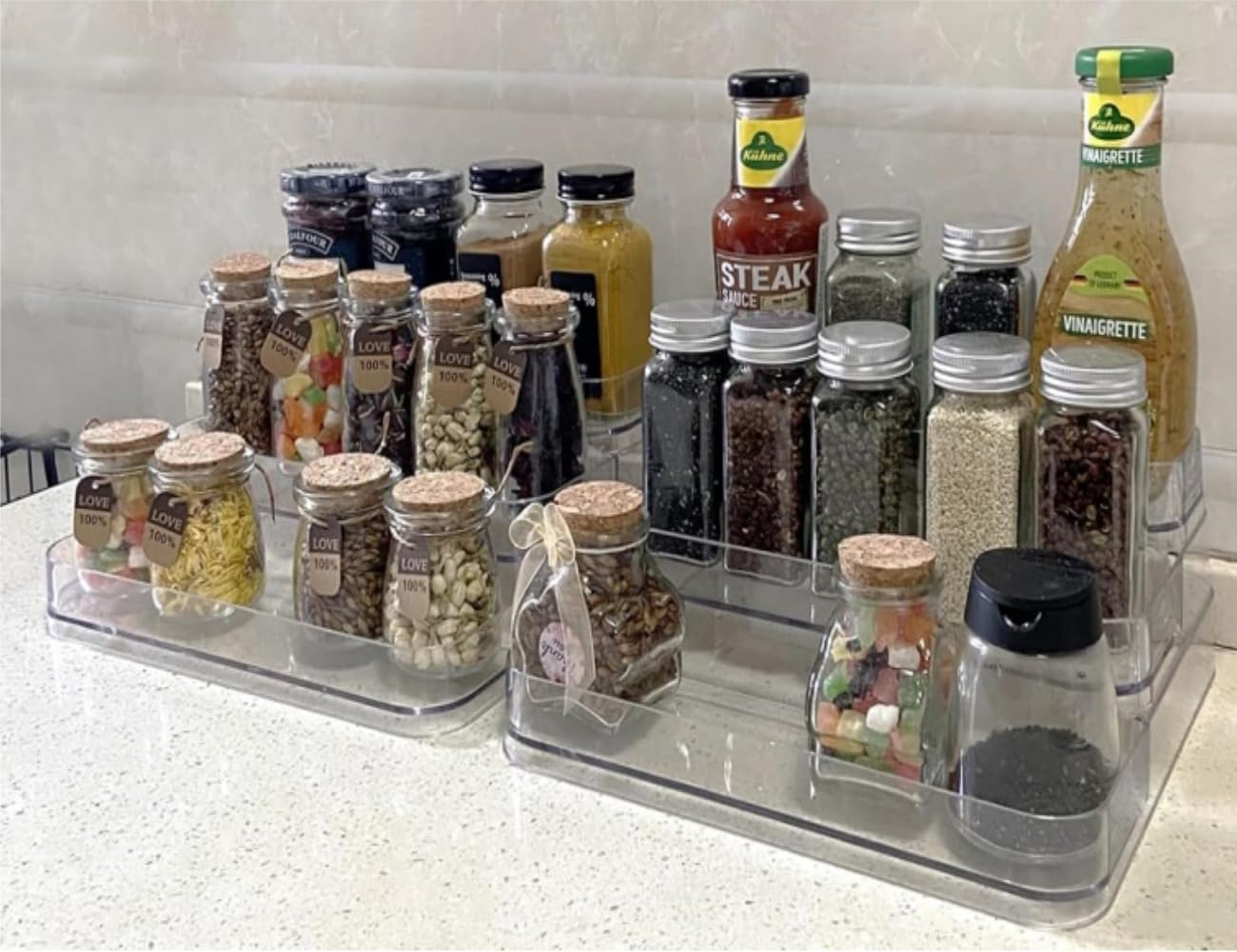 Organizer - Three-Tiered Shelf - Perfume Lotion Skincare Stand, Spice Vitamins Medicine Bottles Holder,Sturdy Clear Rack for Kitchen Bathroom Countertop Cabinet Storage