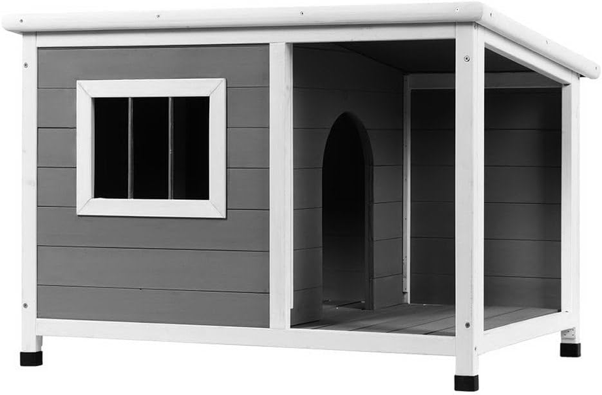 I.Pet Dog Kennel House, Large Kennels Portable Wooden Pet Puppy Houses Crate Cabin Outdoor Indoor Garden Pets Furniture, Uv-Resistant Durable Heavy Duty Grey image number 2
