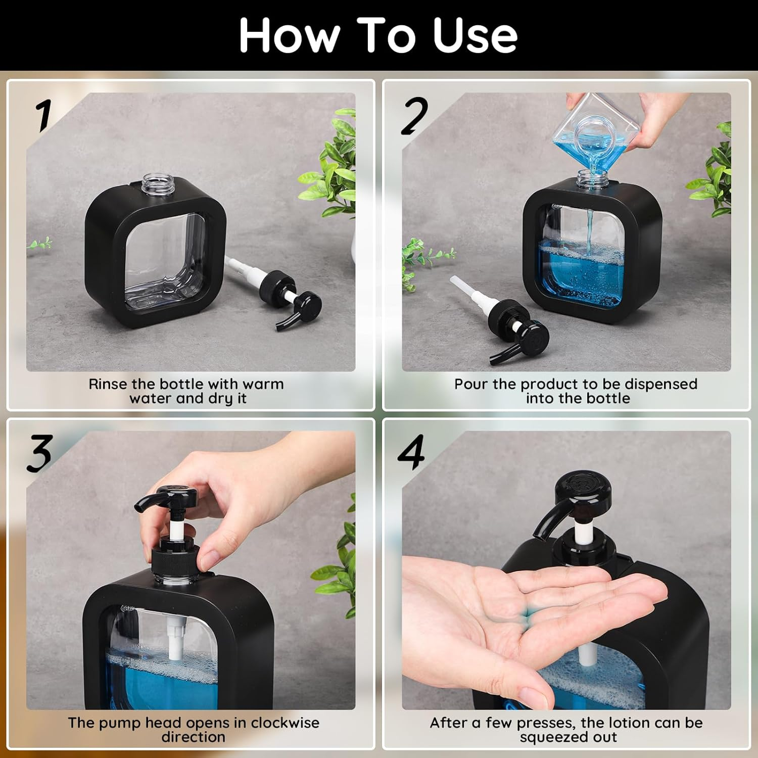 Segbeauty 16.9Oz Refillable Hand Soap Dispenser,Pack of 4 Leak-Proof Bathroom Hand Soap Dispensers,500Ml Dish Soap Dispenser for Kitchen Sink,Black Plastic Soap Dispenser with Pump and Labels image number 3