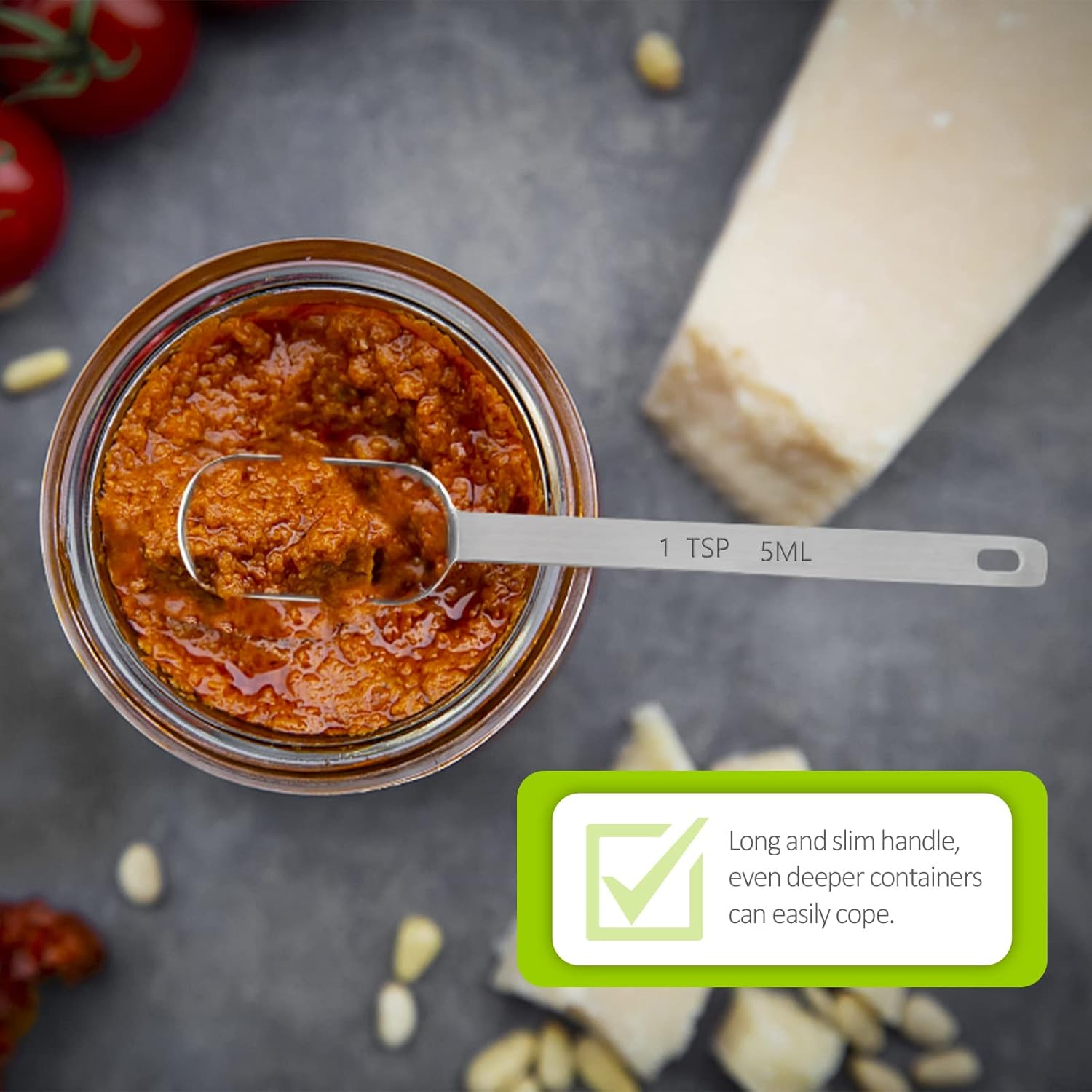 2PCS 1Tsp (1/3Tbsp, 5Ml) Single Measuring Spoon, Stainless Steel Long Handle Individual Teaspoons Only image number 5