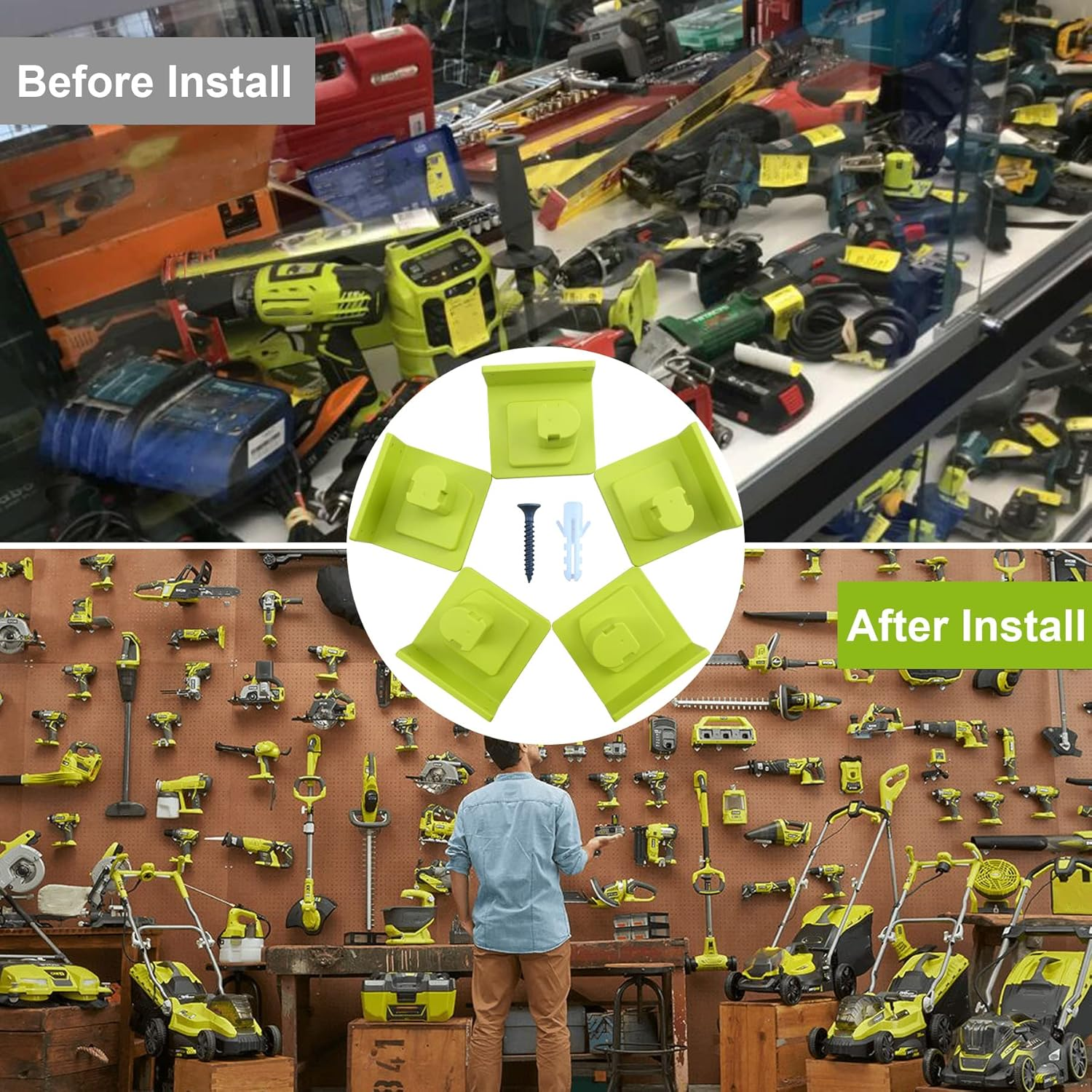 5 Packs Tool Drill Mount Holder, Fit for Ryobi 18V Tool Holder Dock Hanger with 20 Screws, Tools Holder Dock Mount (Green)