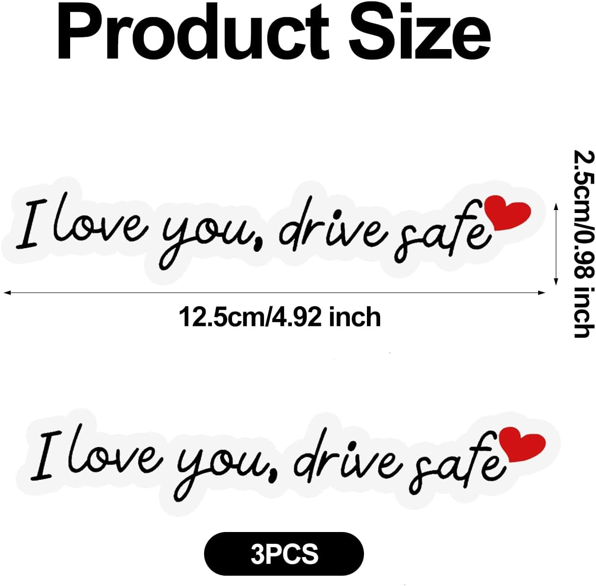 3Pcs I Love You Drive Safe Mirror Sticker, Car Rearview Mirror Decal Safe Driving Stickers Funny Auto Vinyl Window Decals for Men Women (Black) image number 5