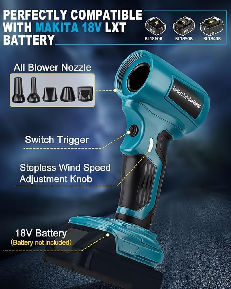 Cordless Leaf Blower, Turbo Jet Blower for Makita18V LXT Battery, Handhold Brushless Air Blower, Electric Air Blaster Duster with 130,000 RPM High Speed Brushless Motor for Cleaning image number 2
