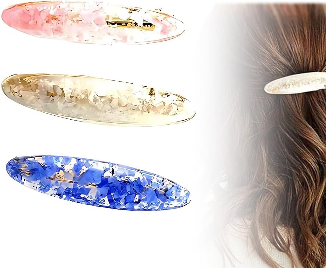 Pack of 3 Oval Hair Clips Automatic Large Classic Hair Clips Hair Clip Hair Clips for Women French Hair Clips Fragmented Hair Pins for Fine Hair and Medium Thick Hair (3 Colours) image number 1