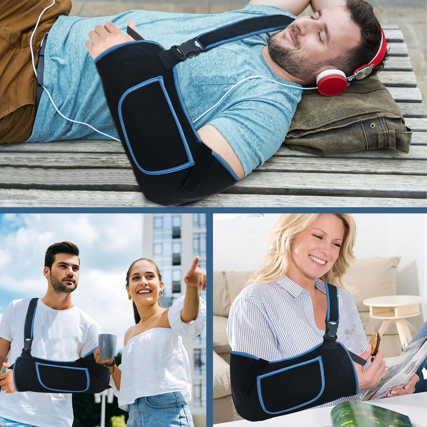 Arm Sling Shoulder Immobilizer - Rotator Cuff Support Brace - Comfortable Medical Sling for Shoulder Injury,Left and Right Arm,Men and Women,For Broken,Dislocated,Fracture,Strain