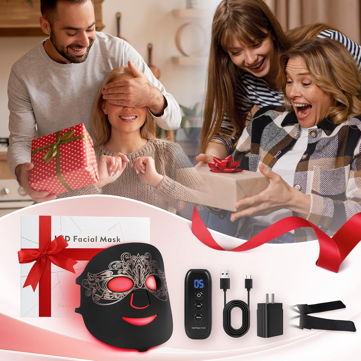 LED Therapy Mask for Face, 4 Wavelength Color LED Face Mask, Portable Infrared Red Light Facial Mask with Remote and Timing for Skin Care at Home Travel, Gift Box Package, Black image number 5