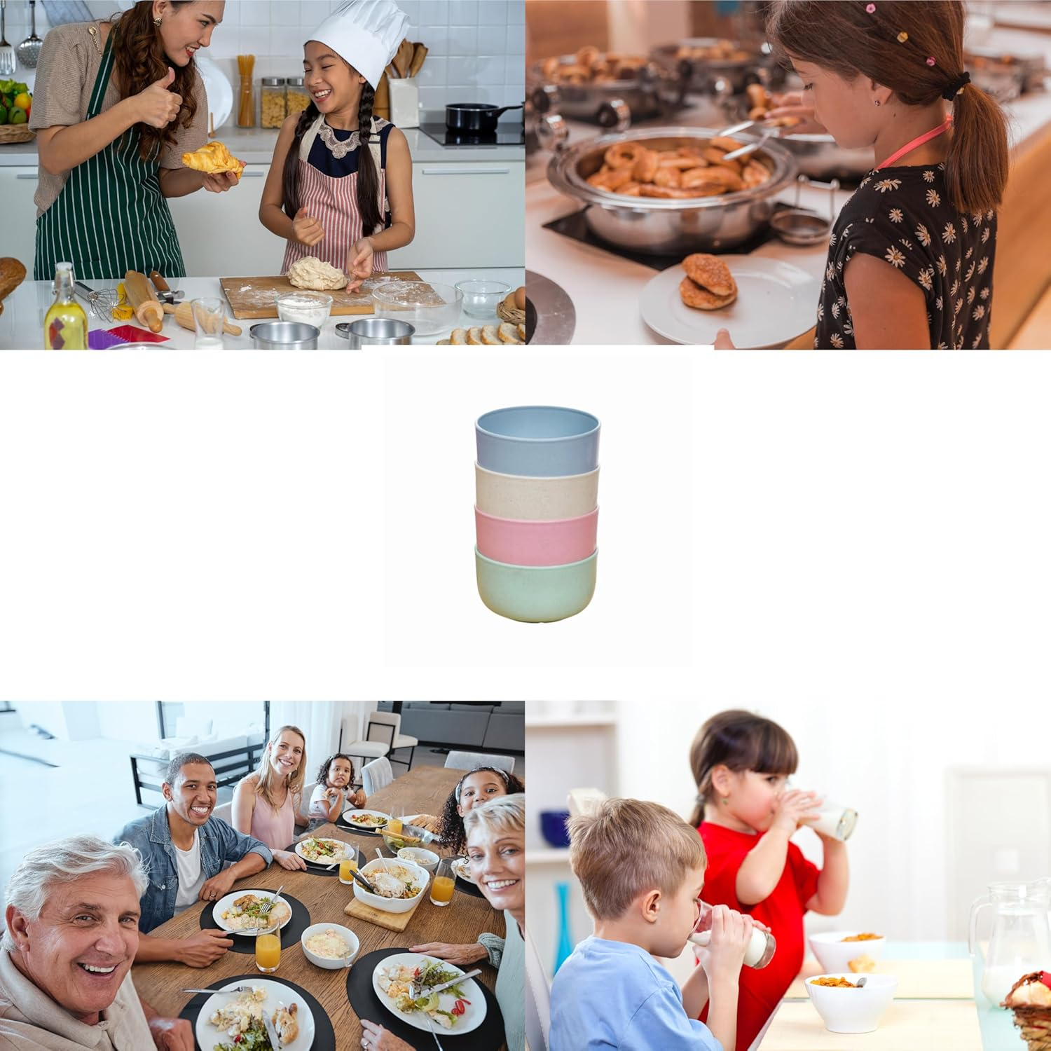 4 Pack Kids Wheat Straw Rice Bowls, Durable, and Safe Children'S Tableware Set, Microwave and Dishwasher Safe (Multicolored) image number 3