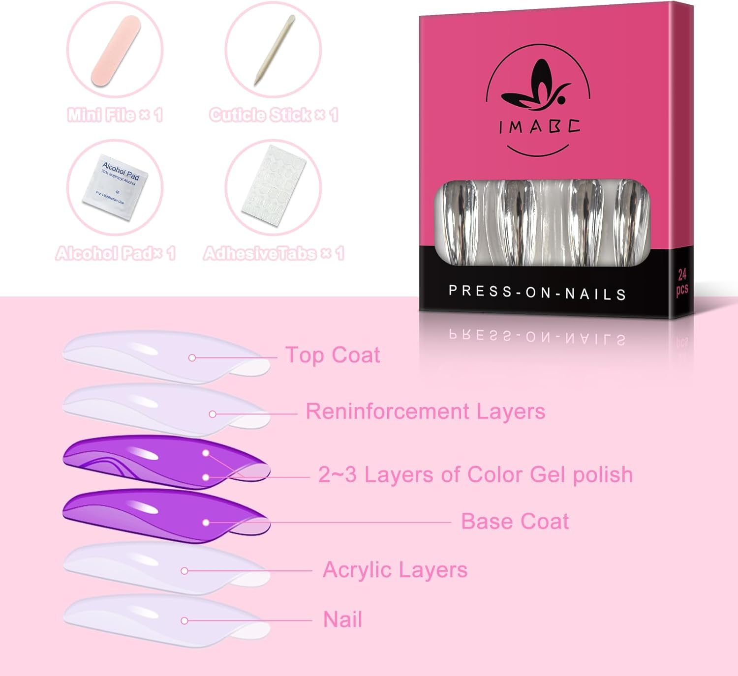 Imabc Silver Punk Metallic Press on False Nails Long Coffin Ballerina Chrome Mirror Fake Nails Full Cover Acrylic Nail Tips with Glue Tape for Women and Girls image number 2
