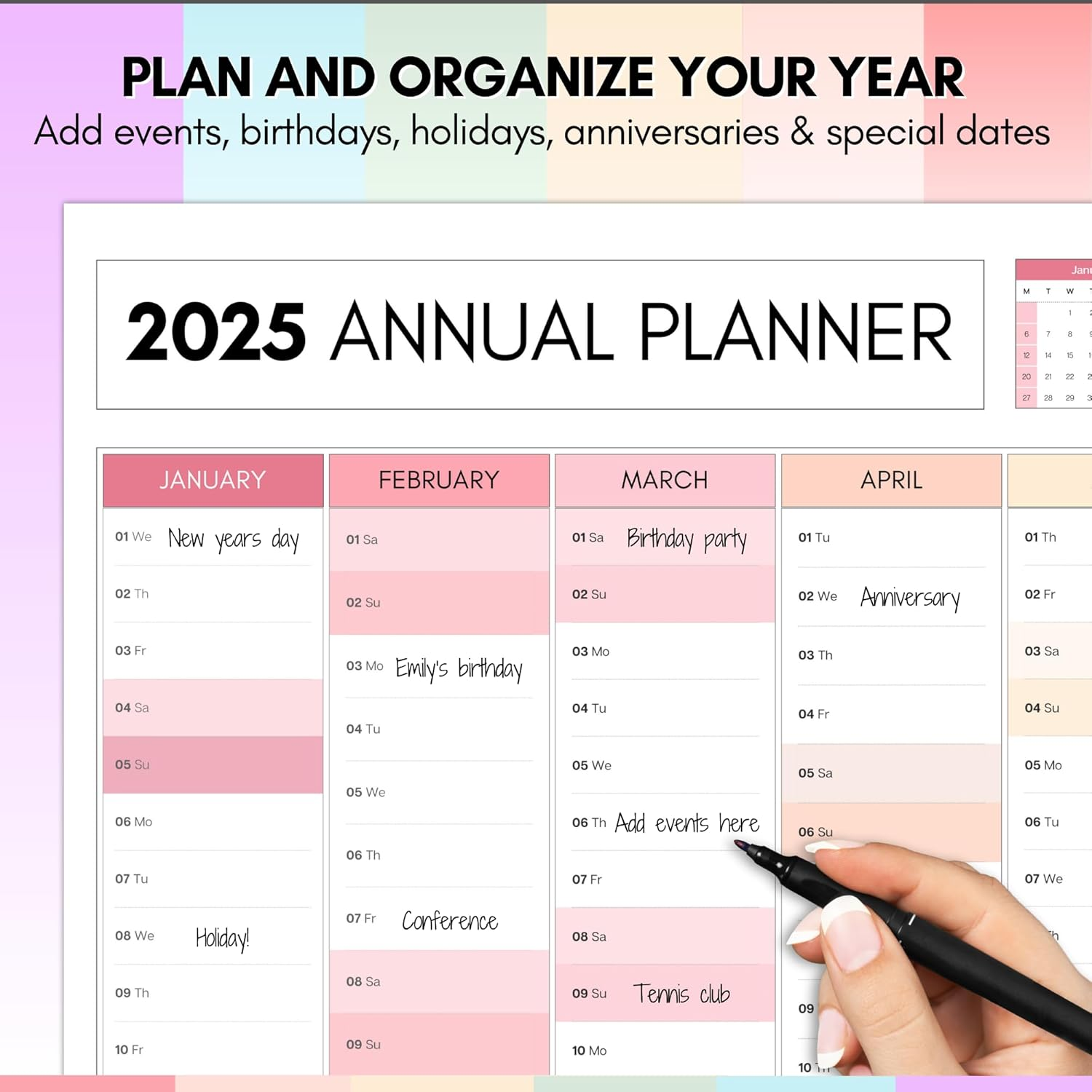 2025 Monthly Wall Planner, A2 60Cm X 42Cm | Rainbow Wall Calendar 2025, Year Planner, Full Year to View | Organiser for Office, University, School | Colorful (Rolled) image number 5