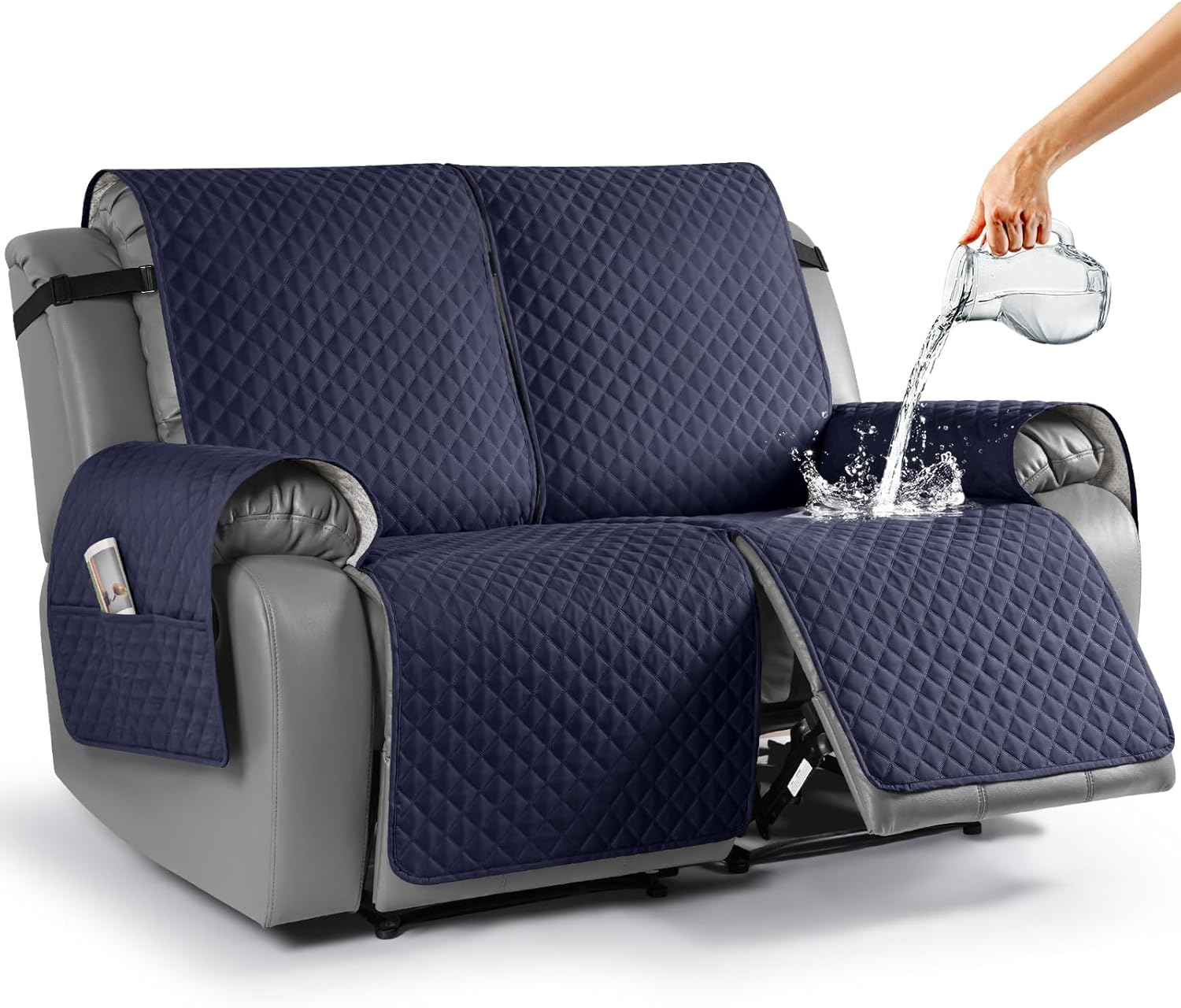 TAOCOCO Recliner Sofa Slipcover Couch Covers for 3 Cushion Couch, Pet Sofa Cover for 3 Seat Recliner Sofa, Washable Reclining Sofa Cover Furniture Protector with Elastic Straps(3 Seater, Black)