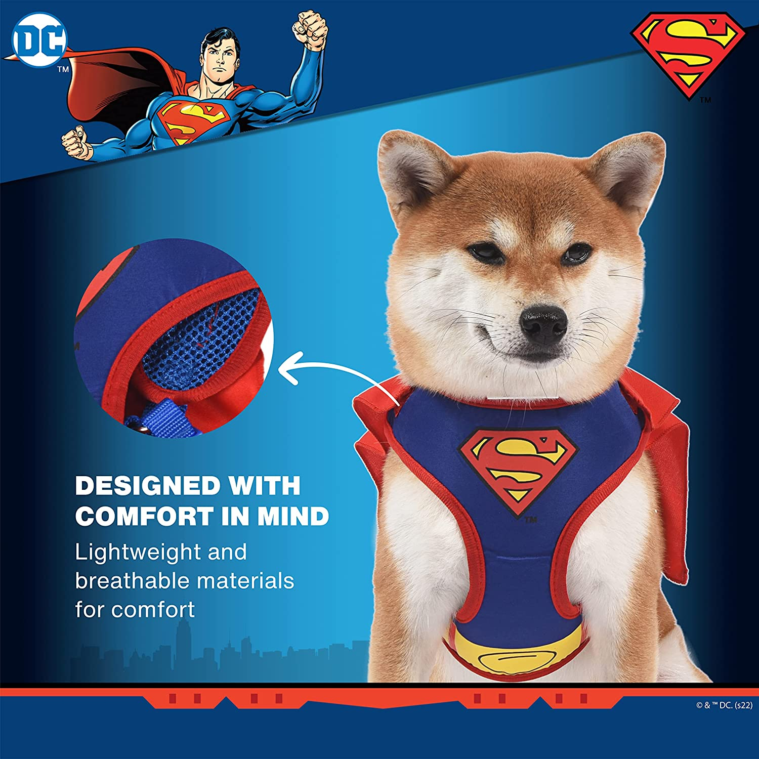 DC Comics for Pets Superman Dog Harness | No Pull Costume with Cape | Superhero Apparel & Accessories for Small Dogs, Size S image number 2