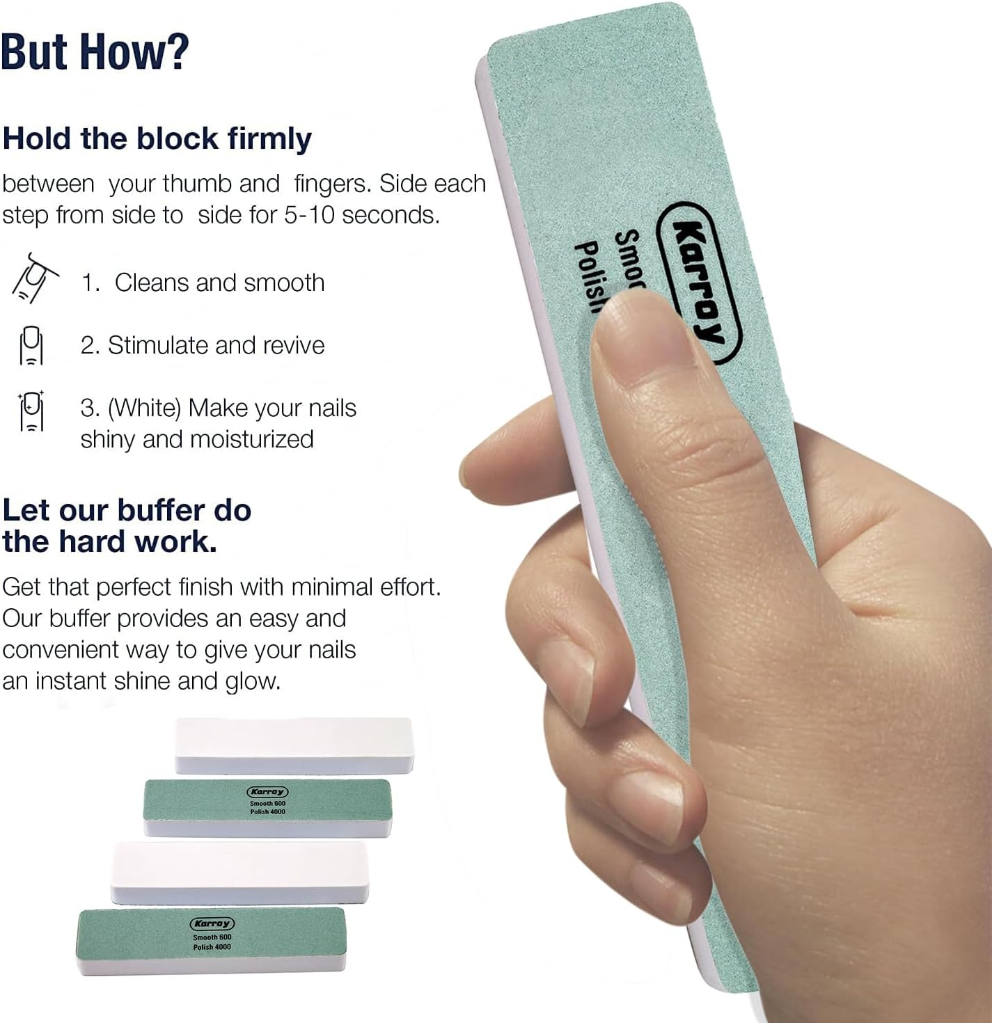 Karroy Nail File and Buffer Block for Natural Nails Shine Polishers Bufer Block Nail File Nail Buffing Block 600/4000 Grit Pack of 8 (C-Cuboid) image number 3