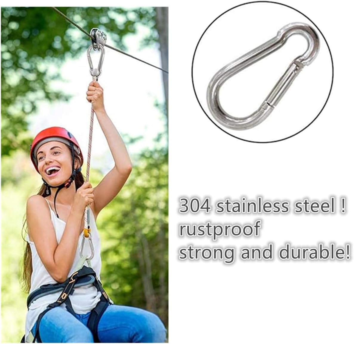 Stainless Steel Carabiner Clip,10 Pcs Spring Snap Hook Keychain Clip Hoods, Heavy Duty Clips for Camping Hiking Climbing Hammocks M4 image number 1