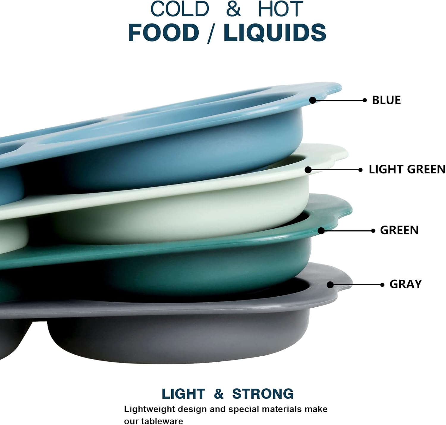 Shopwithgreen Divided Plates for Kids Adults, 12 Inch (4PCS) Plastic Unbreakable Section Plates, Large Lightweight Reusable Compartment Lunch Trays, BPA Free Dishwasher & Microwave Safe - Coastal(With Lids) image number 7