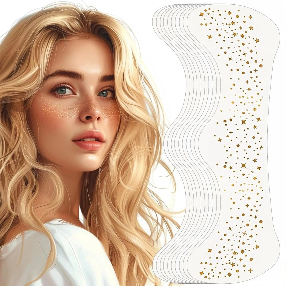 Poemtian 10Pcs Glitter Freckles Face Tattoo, Gold Star & Dot Freckles for All Ages image number 4