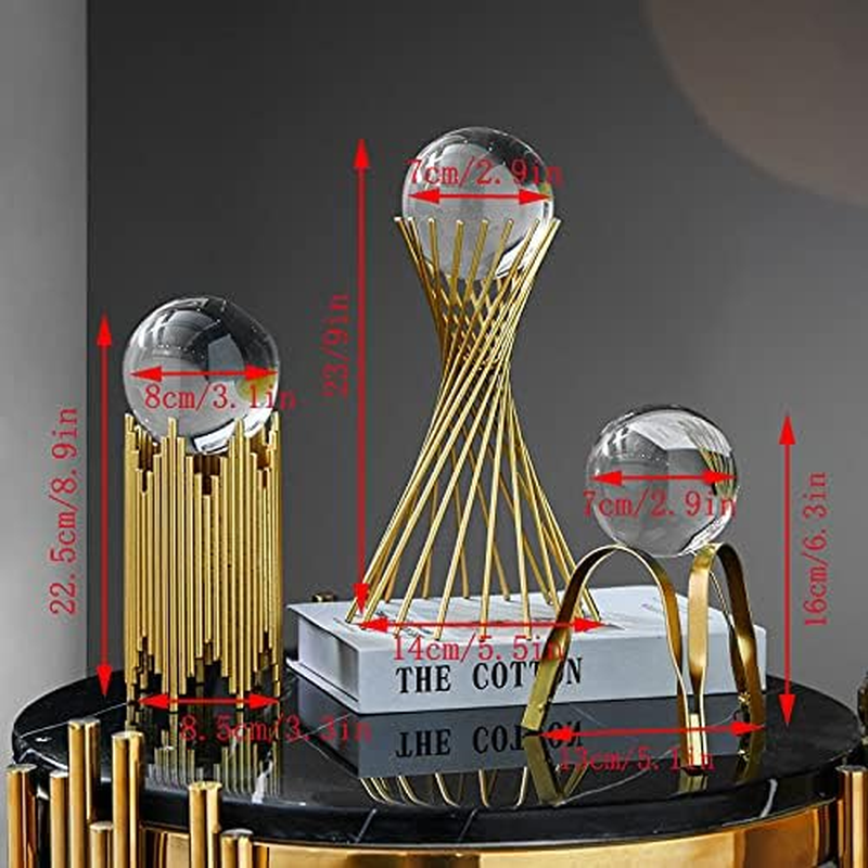 E-Isata Modern Abstract Art Crystal Ball with Gold Iron Stand Decorative Ornaments for Living Room Bedroom TV Cabinet Crafts Gifts Office Home Decor (Arch) image number 3