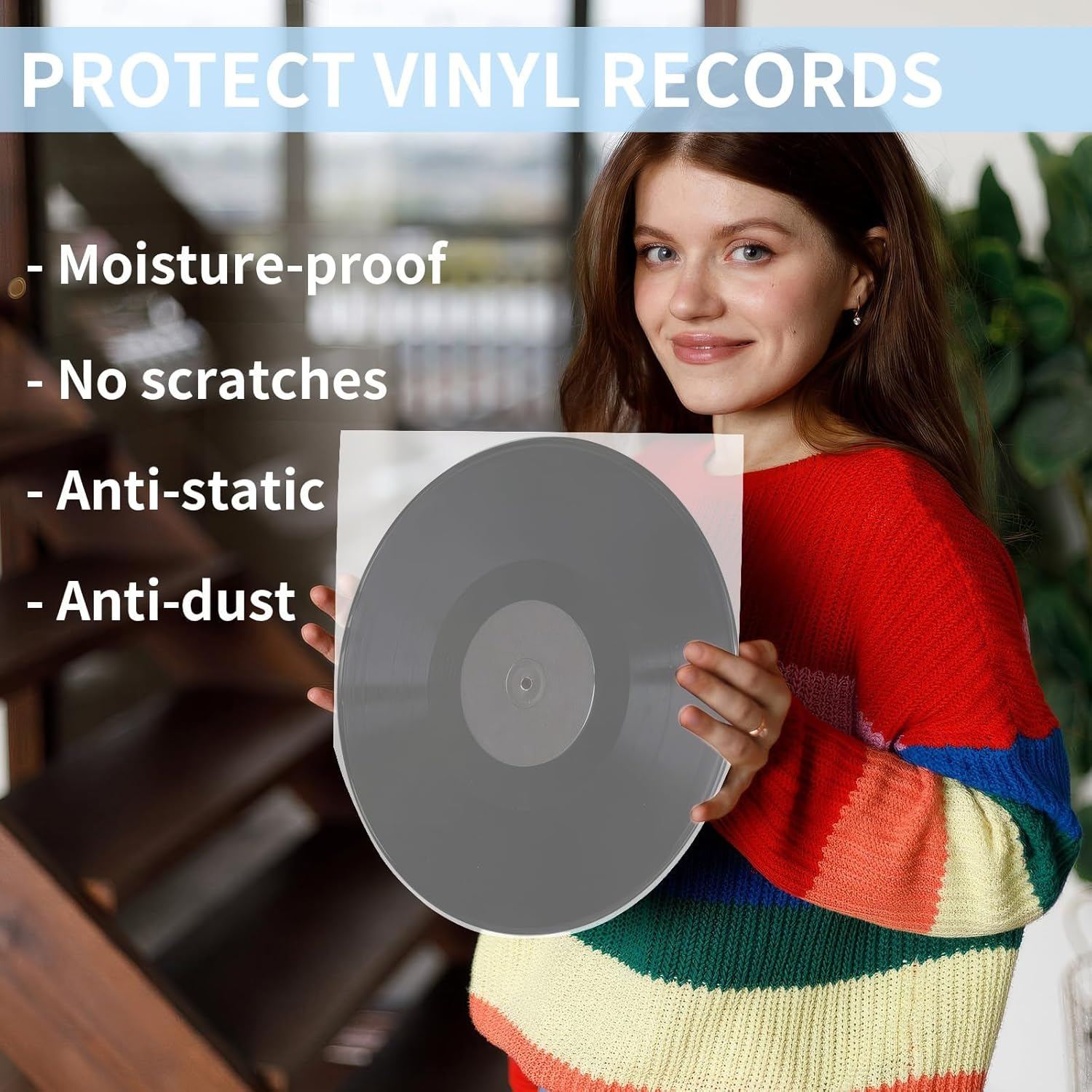 50 Pack Premium Vinyl Record Inner Sleeves,Clear 2-Ply Album Covers with Anti-Static Rice Paper - Master Vinyl Record Sleeves - Acid Free Protective Cover for 12" Records