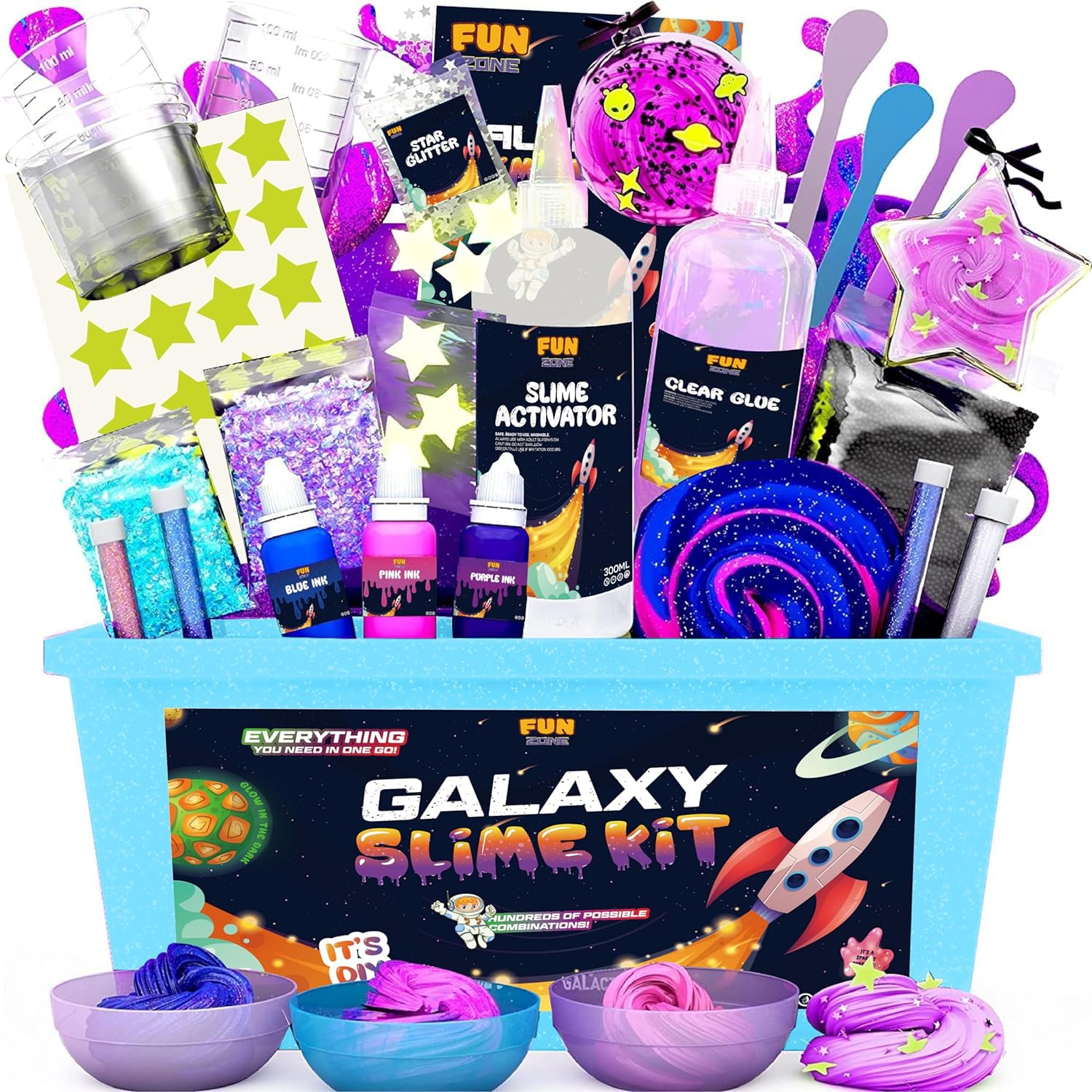 The Fun Zone Galaxy Slime Making Kit with Glow in the Dark Stars to Make Glitter Galactic Slime! Slime Kits for Girls and Boys image number 4