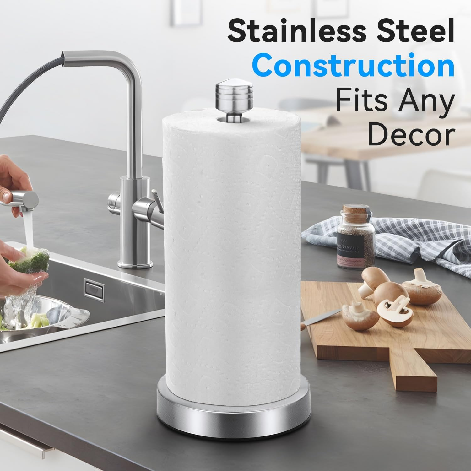 Stelive 11 Inch Paper Towel Holder, One-Handed Pull & Tear, Stainless Steel, Free-Standing Kitchen Roll Holder, Weighted Paper Towel Dispenser with Suction Cups Base, Suit for Any Roll Size (Silver) image number 4