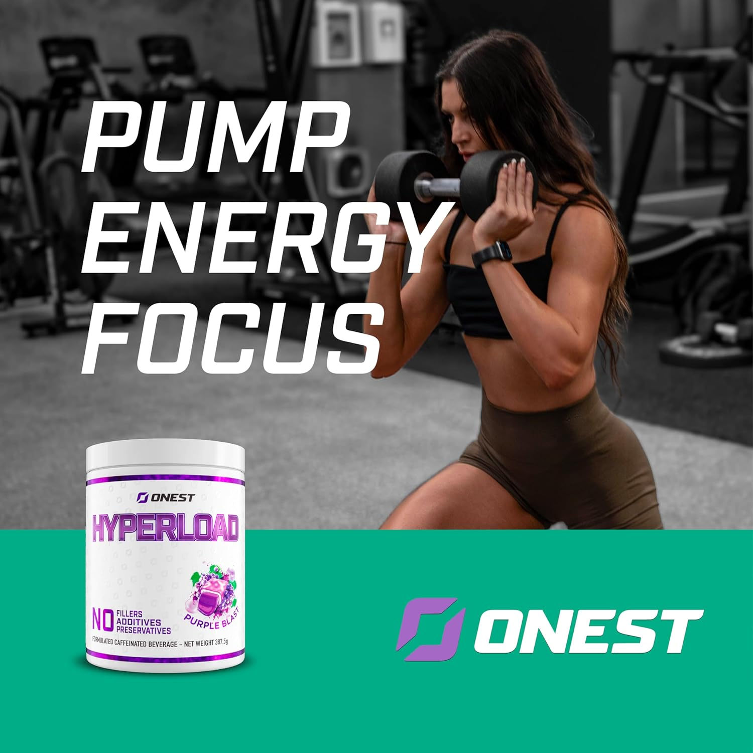 Onest Hyperload Pre Workout Supplements 387.5G | 25 Servings Workout Powder for Men & Women | Enhances Muscle Power & Energy | Caffeine, L-Citrulline Malate, Alanine, L-Theanine Sports Drink Powder (Hyperload, Purple Blast Flavour) image number 4