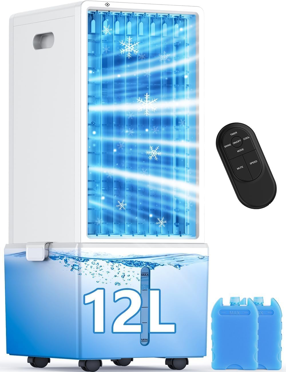 Portable Air Conditioner, 4-IN-1 Windowless Air Conditioner W/12L Tank for 24H Cooling, 4 Modes&4 Speeds,Led Display, Waterless Alert System, 12H Timer, Evaporative Air Cooler for Room