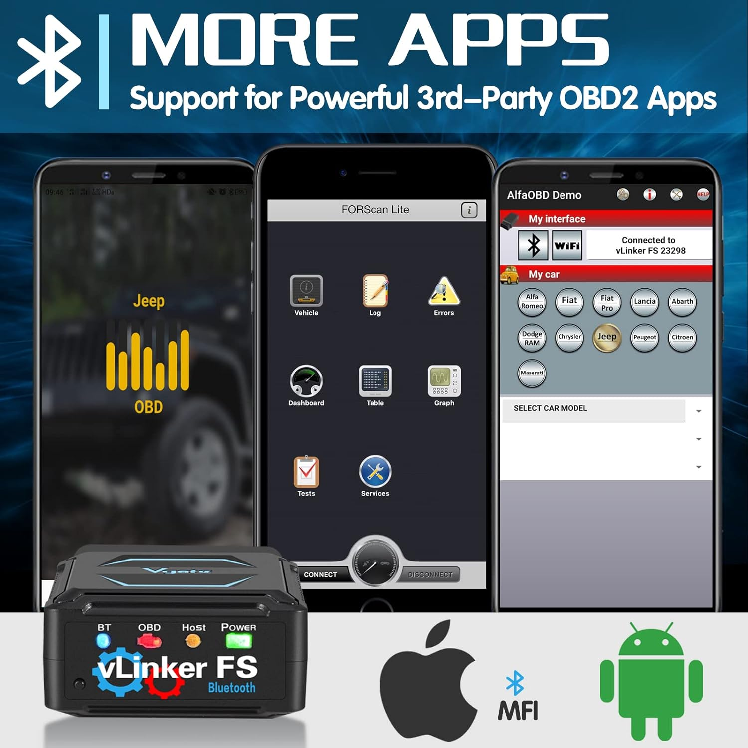 Vgate Vlinker FS Bluetooth OBD2 Diagnostic Scan Tool, OBDII Car Code Reader for Ios, Android & Windows image number 6