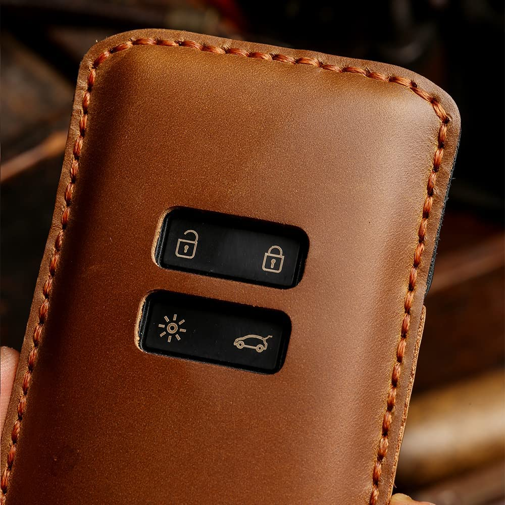 Ontto Leather Car Key Case Fit for Renault Koleos Kadjar Talisman Captur Espace Clio Megane Key Fob Cover Keyring Remote Key Holder Keychain Key Shel Lkey Protective Accessories Black - Blue image number 2