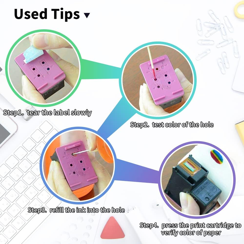 Ink Refill Kit for HP 60 61 63 64 65 902 932 952 950 951 564 Refillable Ink Cartridge for HP Envy 4500 4520 5643 Officejet 6500A 6500 6000(5X100Ml 2 Black, 1 Cyan. 1 Magenta, 1 Yellow) image number 4