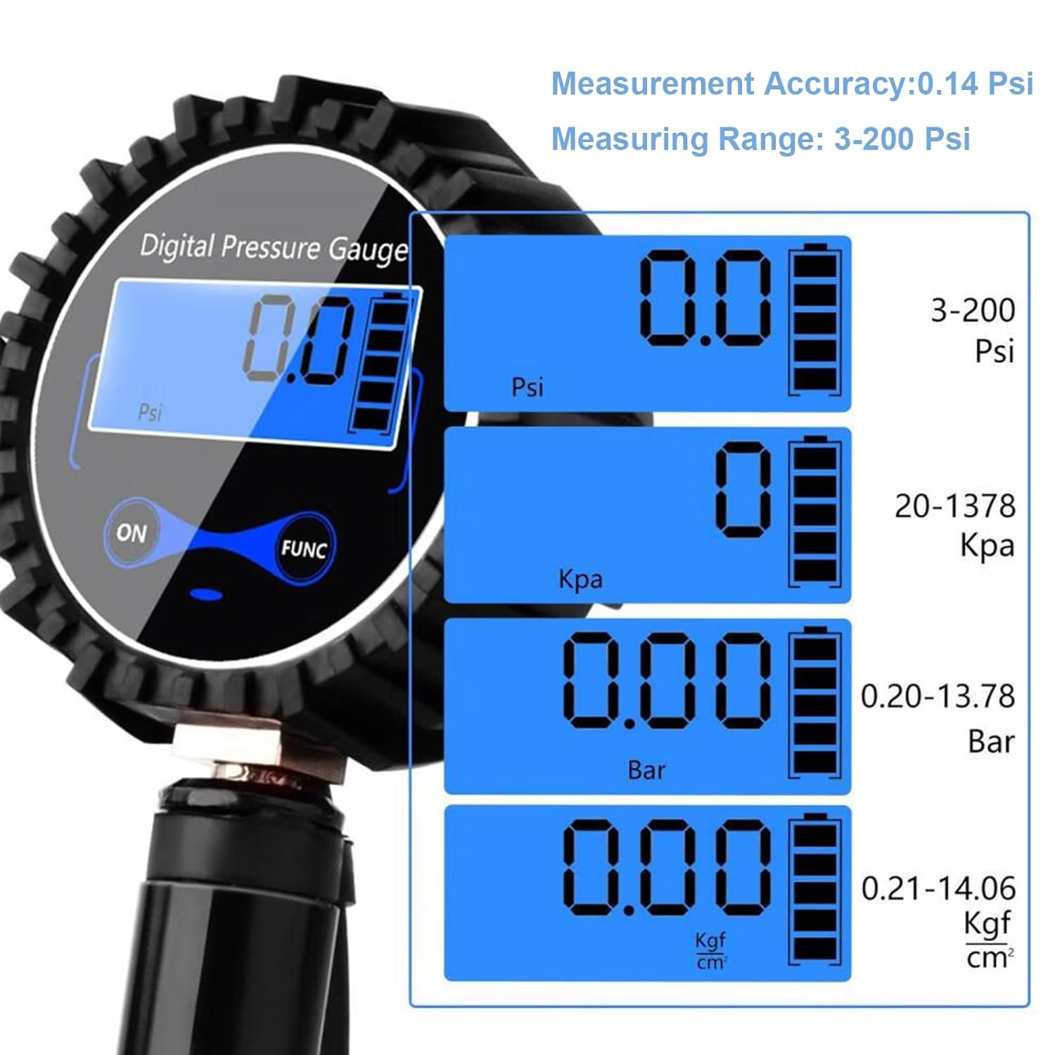 KOZTOL Digital Tire Pressure Gauge with Pressure Gauge, 200 PSI Heavy Duty Air Chuck and Compressor Accessories with Rubber Hose and Quick Connect Coupler, Portable Air Compressor image number 2