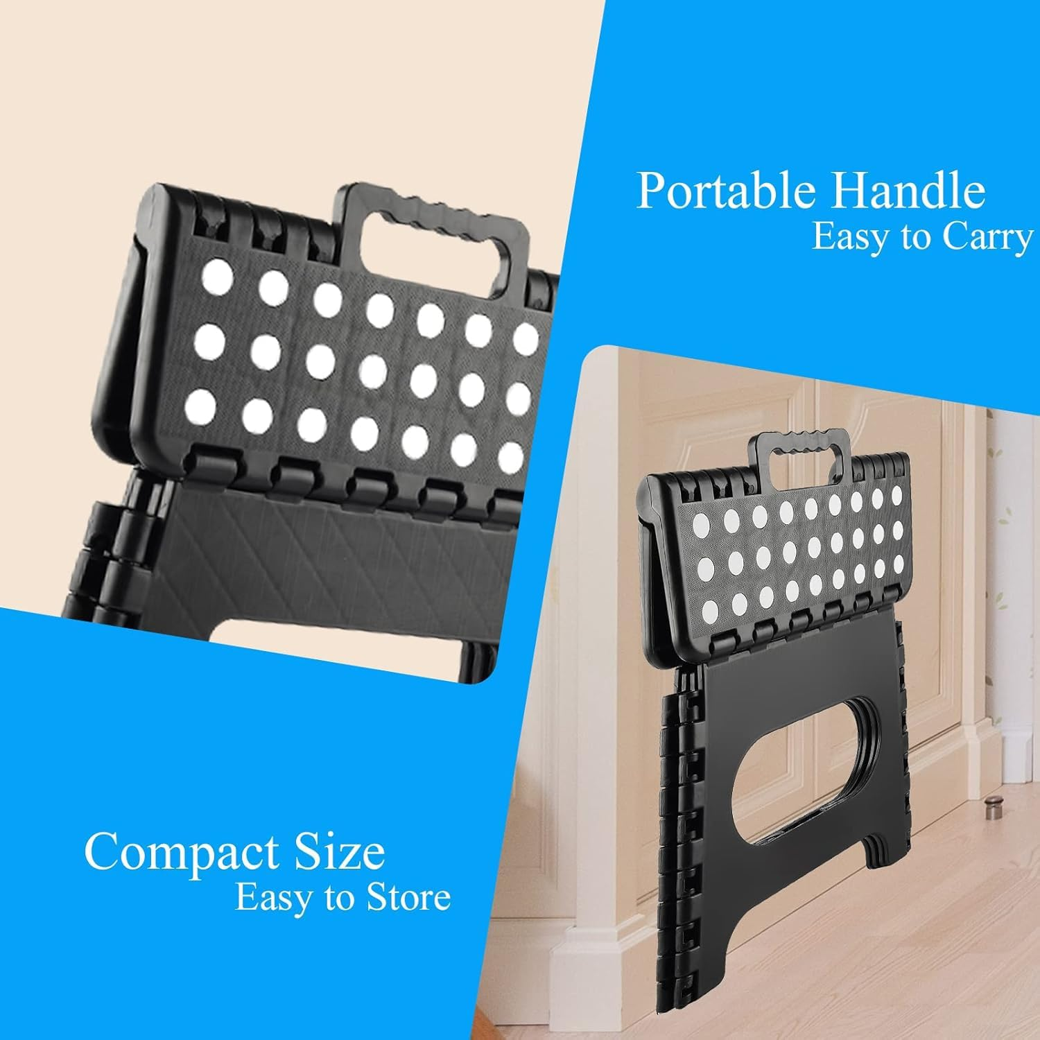 Folding Step Stool, 11 Inch Foot Stool for Kids Adults - Holds up to 330 Lbs, Lightweight Foldable Step Stool with Anti-Slip Surface, Carry Handle for Home Indoor Outdoor (Black) - Light Grey image number 6