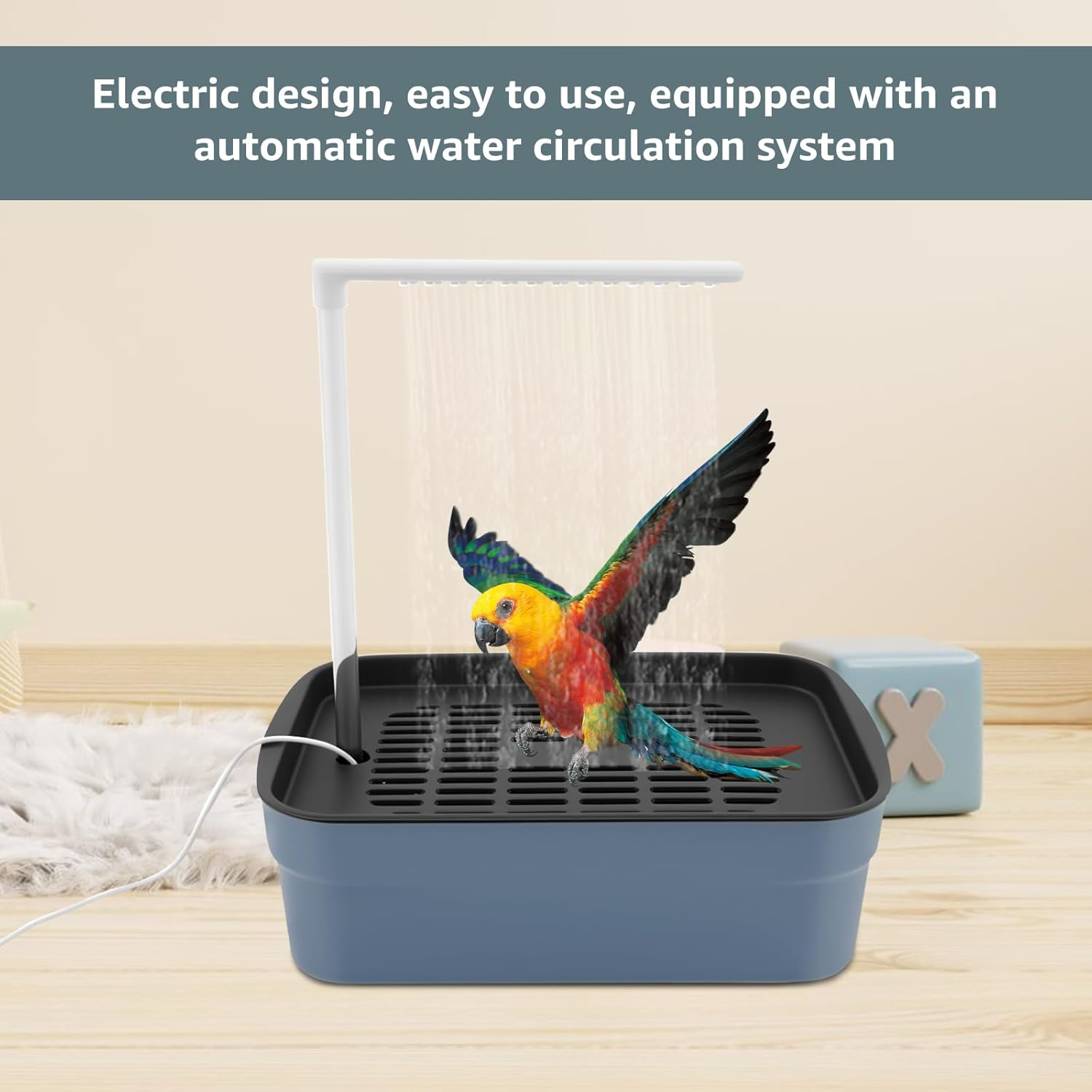 Automatic ABS Bird Bath Shower with Circulating Faucet for Pet Bird Low Noise Parrot Bathtub Long Lasting Electric Cockatiel Bathing Pool for Budgie Lovebird image number 6