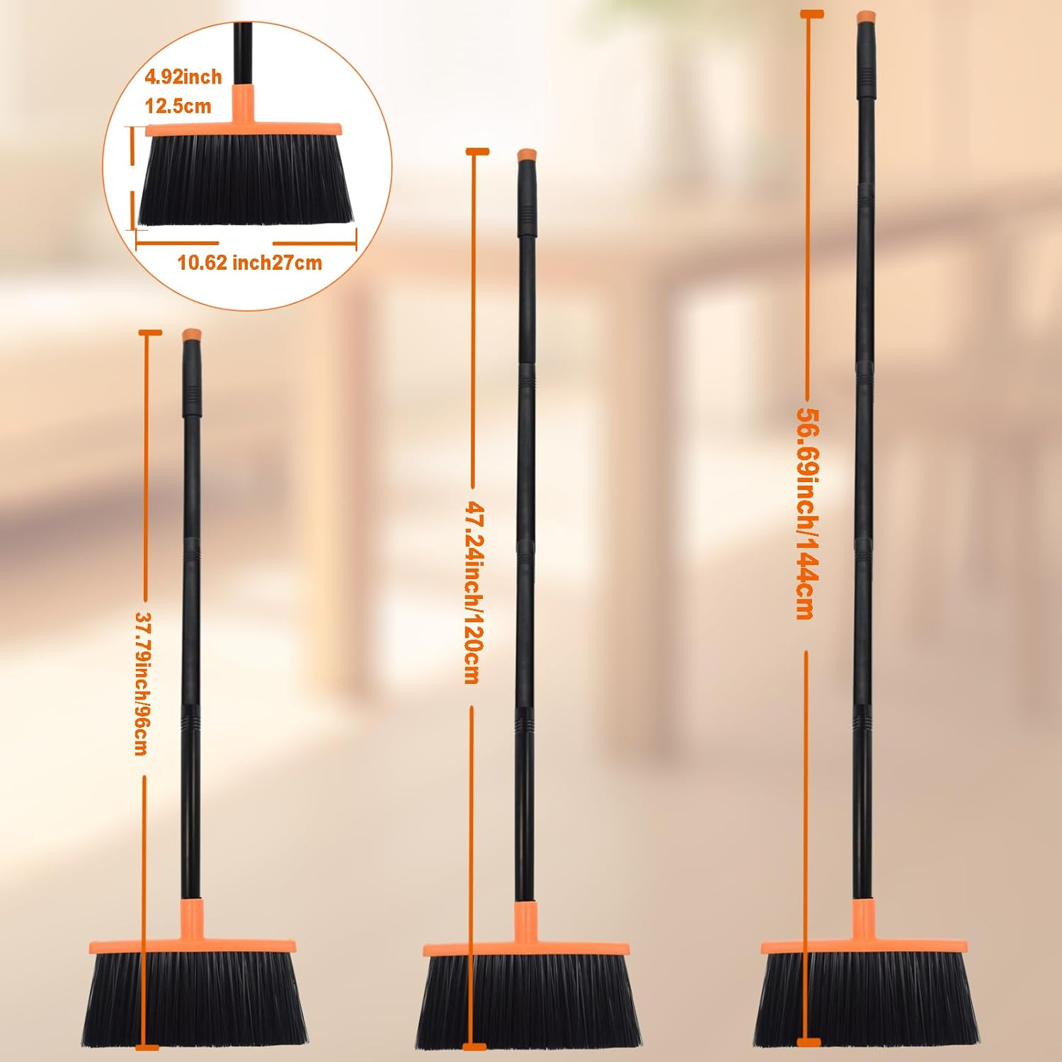 Xifando Heavy-Duty Adjustable Angle Broom with 56" Steel Handle - Ideal for Home, Garage, Kitchen, Bathroom, Office, and Outdoor Use - Durable & Efficient Cleaning Tool for Hard Floors (Orange) - Red image number 4