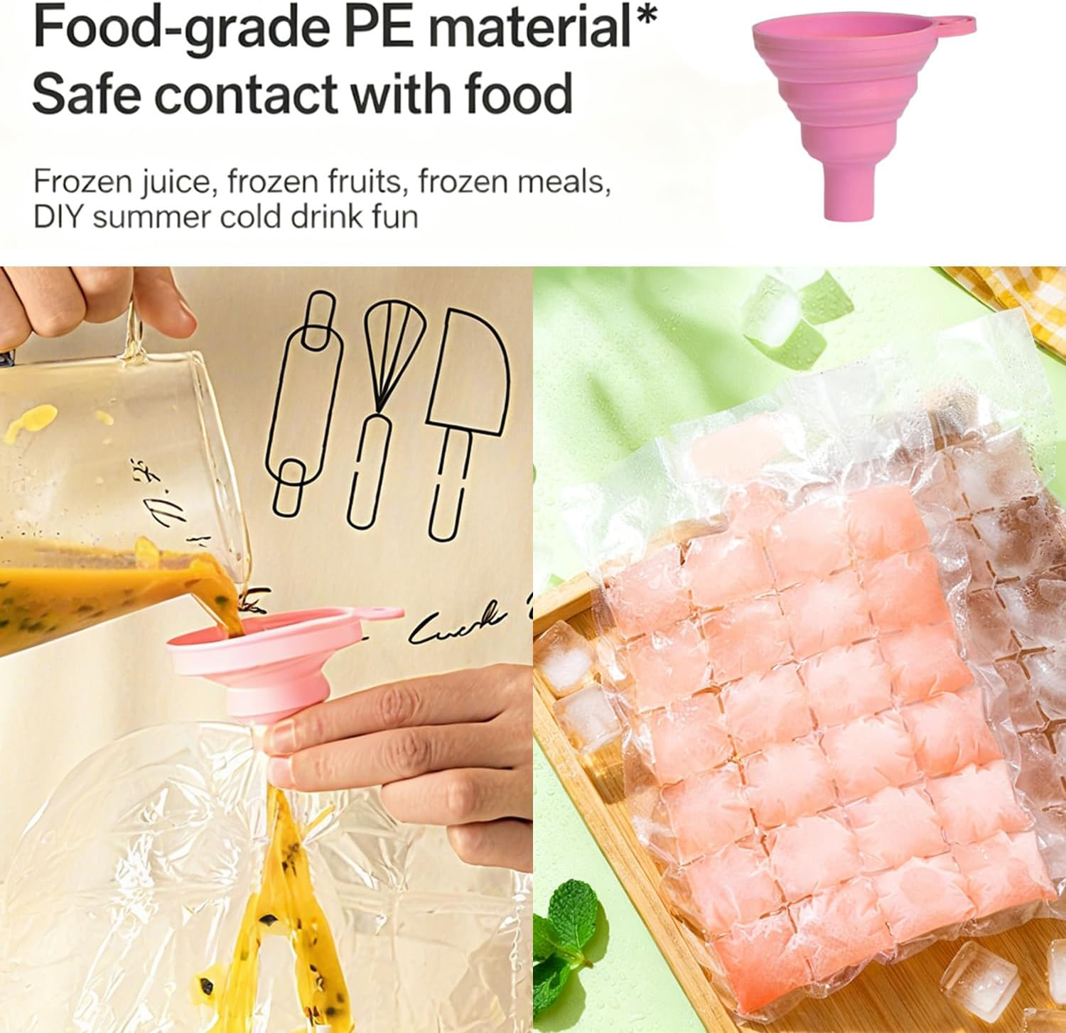 Disposable Ice Cube Bags 50Pcs - 1200 Self-Sealing Ice Cube Trays with 1 Funnel, Bpa-Free PE Material Ice Cubes for Freezer Cocktail Wine Food Party, Leak-Proof & Space-Saving image number 6