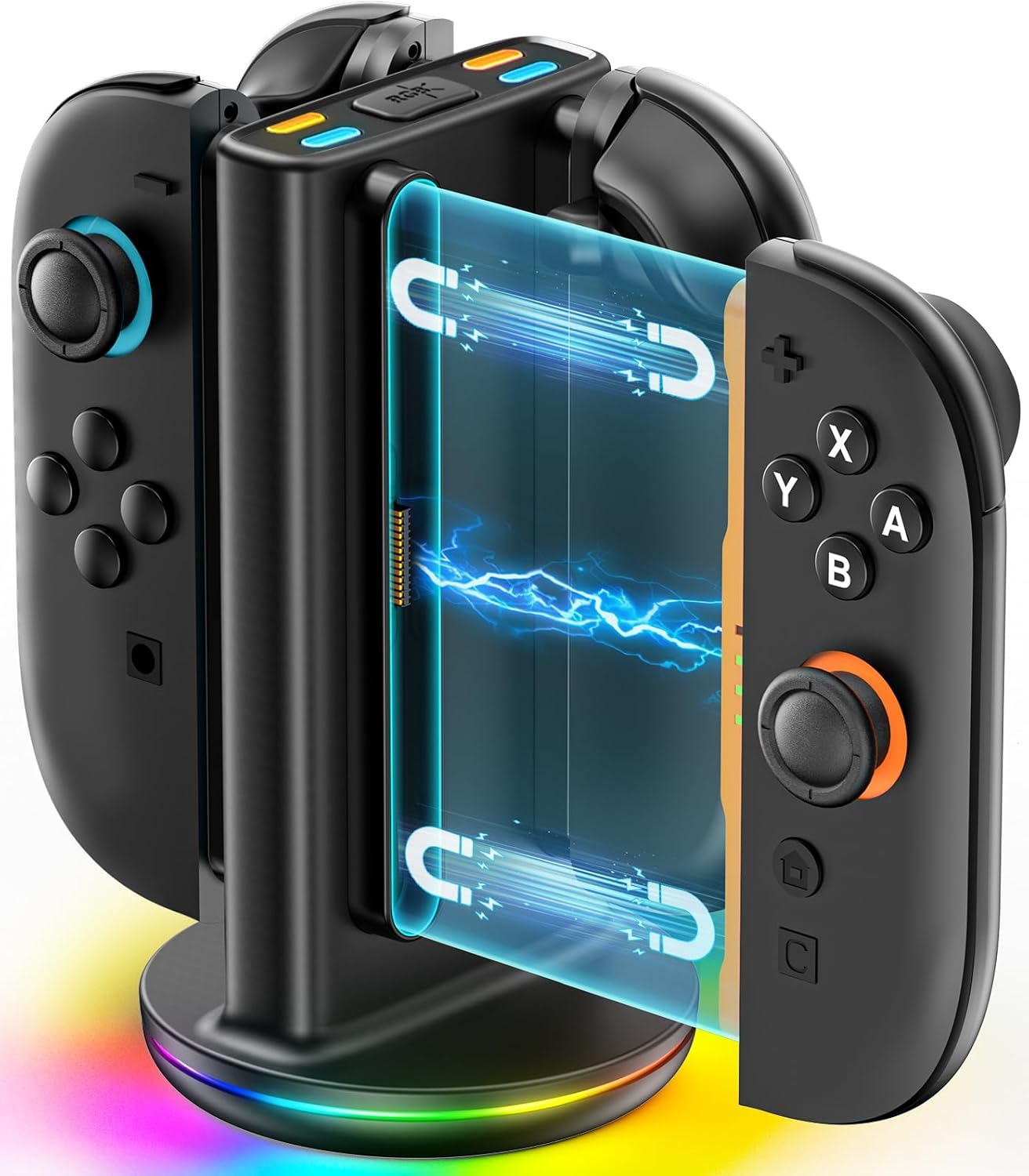 Rysker Switch 2 Controller Charger for Joy-Cons 2, Switch 2 Joycon Charger Dock for Any Direction Charging, Joycon 2 Charging Dock with 9 Light Modes for NS 2