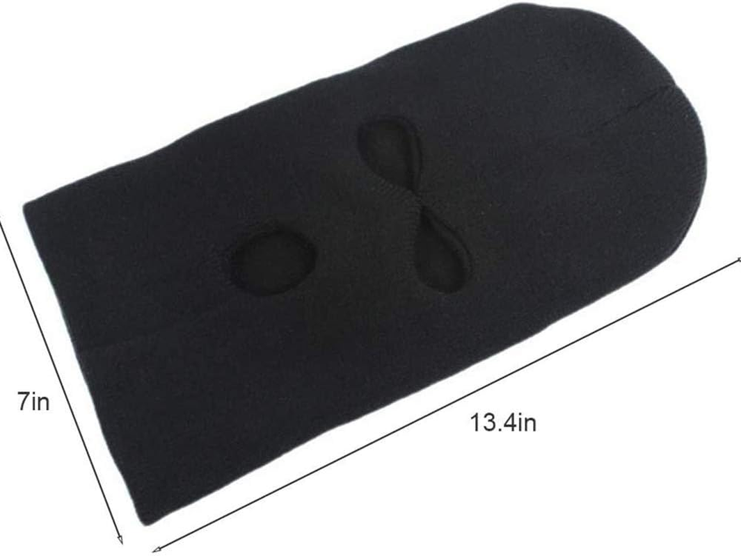3 Hole Winter Knitted Mask, Outdoor Sports Full Face Cover Ski Mask Warm Knit Balaclava for Adult - Black+Grey image number 2